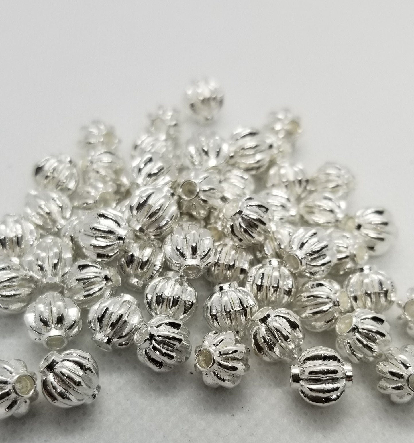 10 pieces Bright Silver Corrugated Spacer Bead, Tibetan Style Alloy, Lead, Cadmium Free, Round, 8x8mm, Large hole 2mm