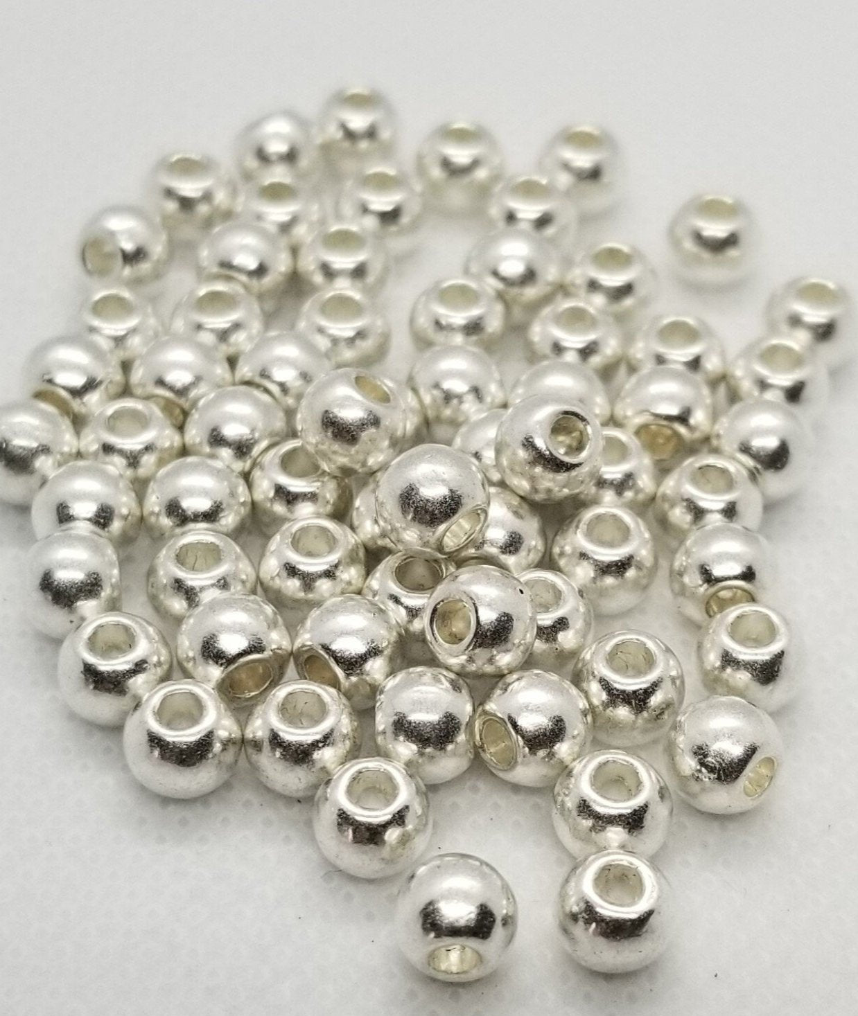 10 pieces Bright Silver Round Spacer Beads, Tibetan Style Alloy, Silver Color Plated, Lead, Cadmium, Nickel Free, 6x5mm, Large Hole 2.5mm