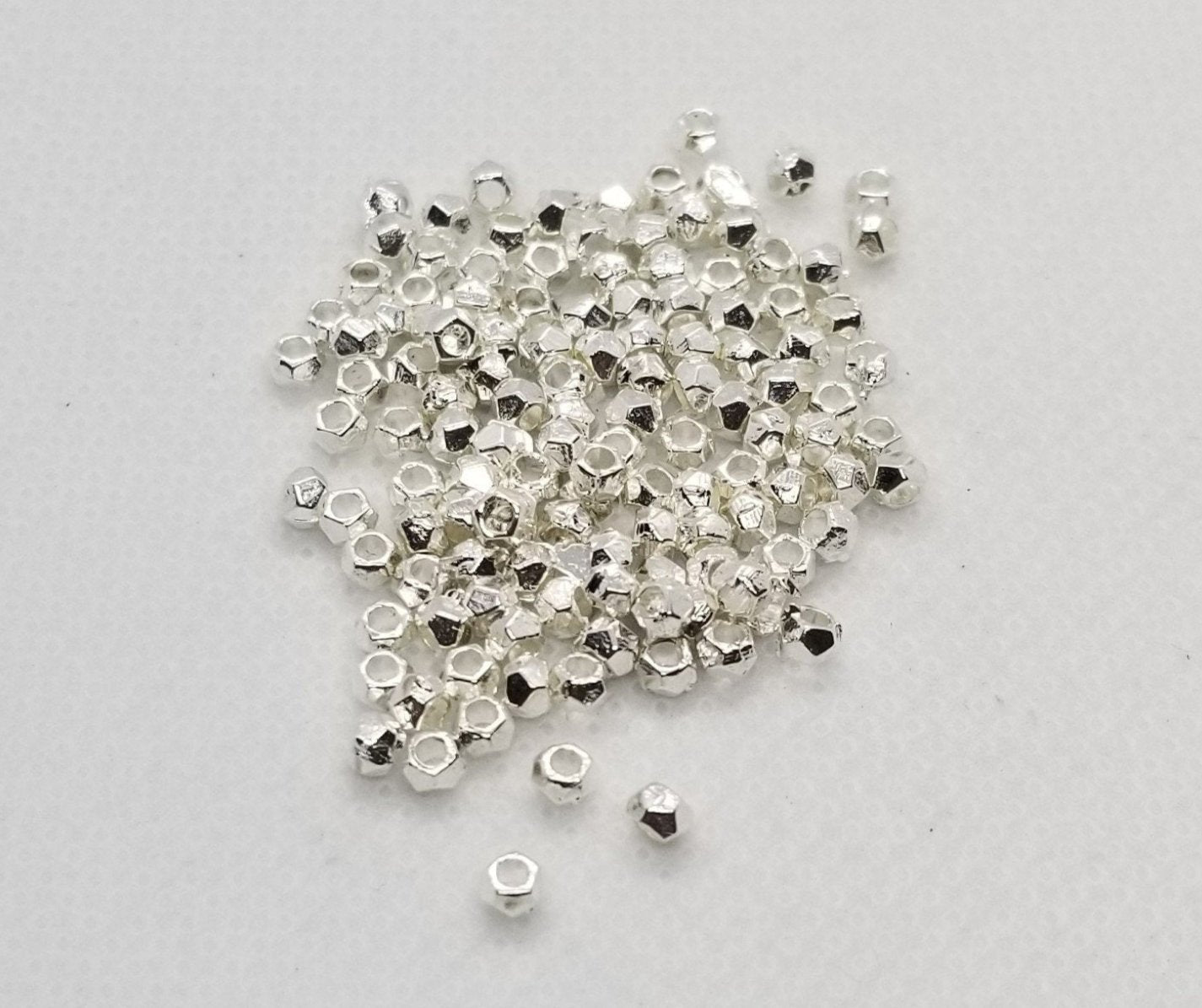 20 pieces Silver Faceted Spacer Beads, Silver Hex Nuts, Tibetan Style Alloy, Silver Color Plated, Lead, Cadmium Free, 3x2mm, Hole 1mm