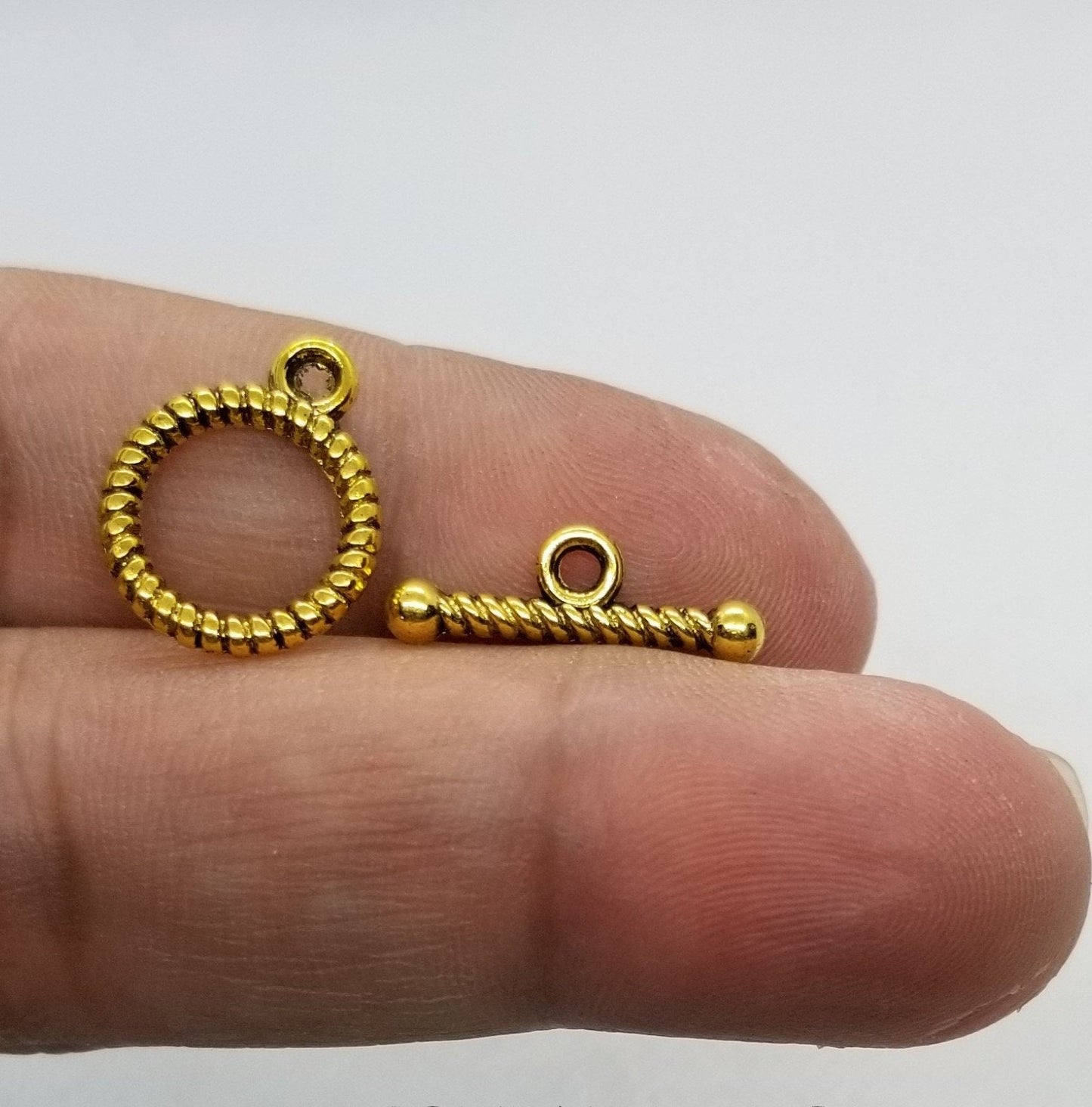 5 sets Golden Rope Toggle Clasp, Tibetan Style, Optional Golden Jump Rings, Antique Gold, Ring 13x16mm, Bar 6x18mm, Hole 2mm