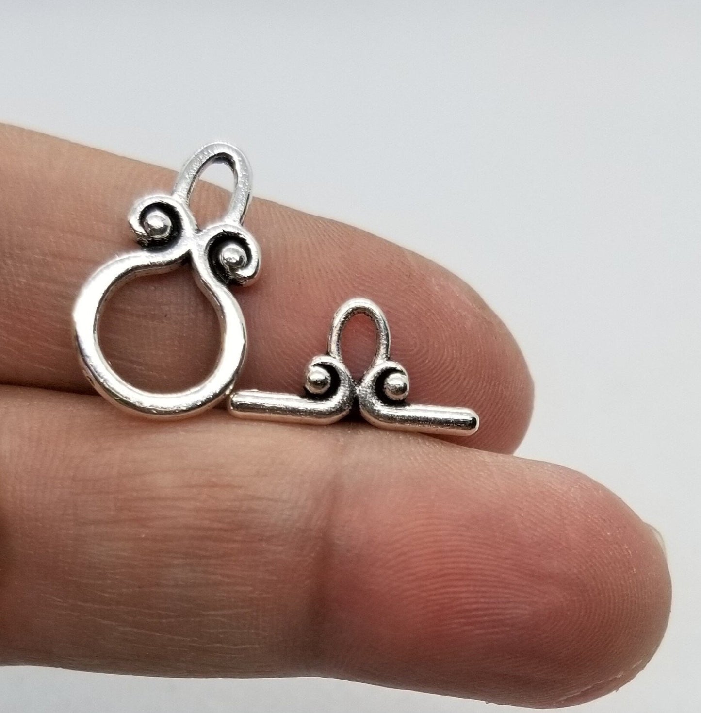 5 sets Silver Ring Toggle Clasps, Tibetan Style Alloy, Lead, Cadmium Free, Ring 12x20mm,Bar 18mm, Hole 3mm