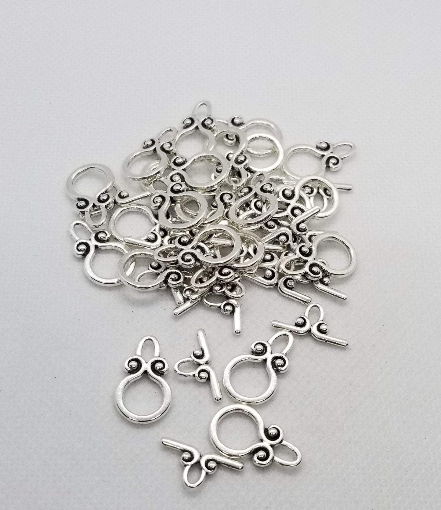5 sets Silver Ring Toggle Clasps, Tibetan Style Alloy, Lead, Cadmium Free, Ring 12x20mm,Bar 18mm, Hole 3mm