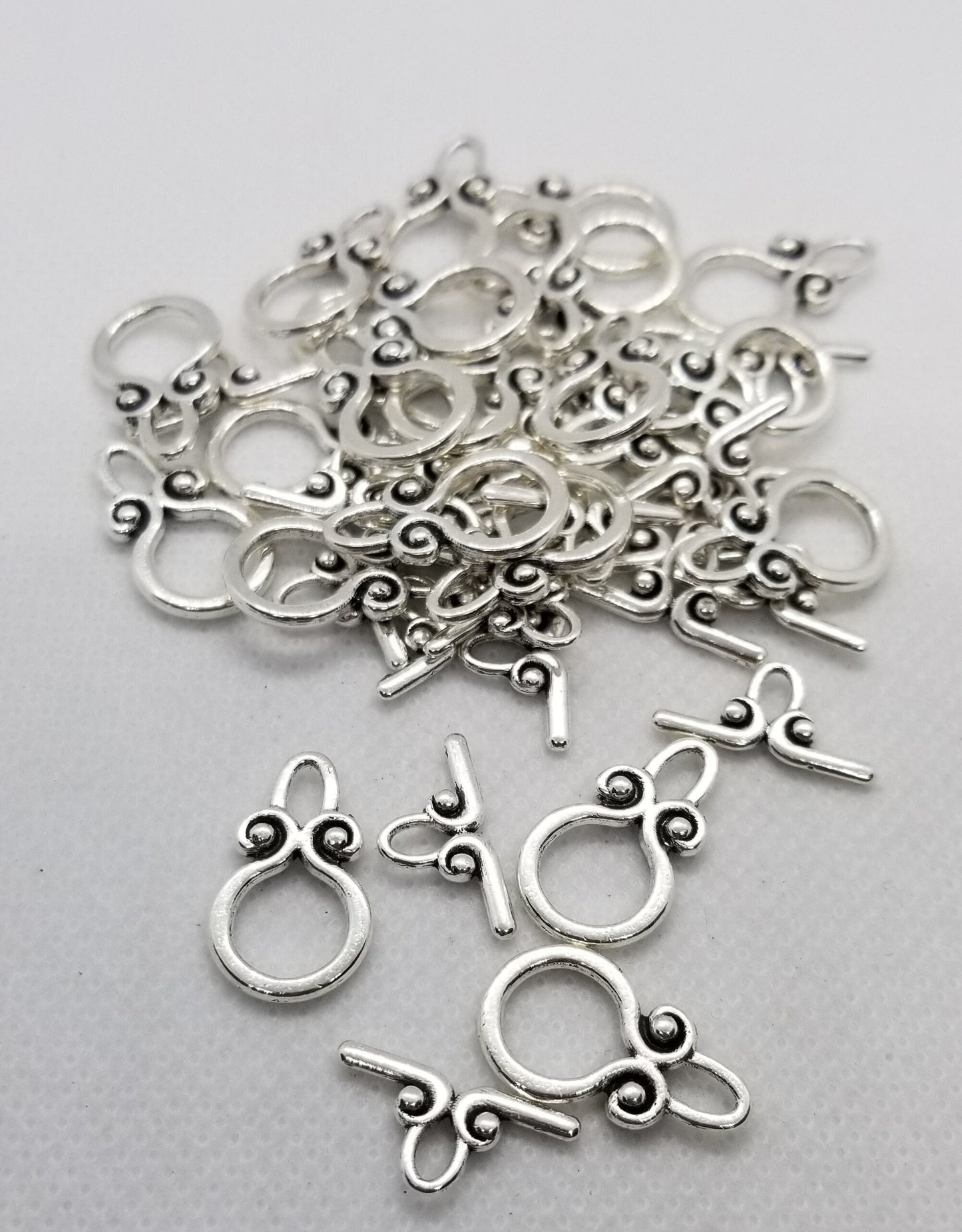 5 sets Silver Ring Toggle Clasps, Tibetan Style Alloy, Lead, Cadmium Free, Ring 12x20mm,Bar 18mm, Hole 3mm