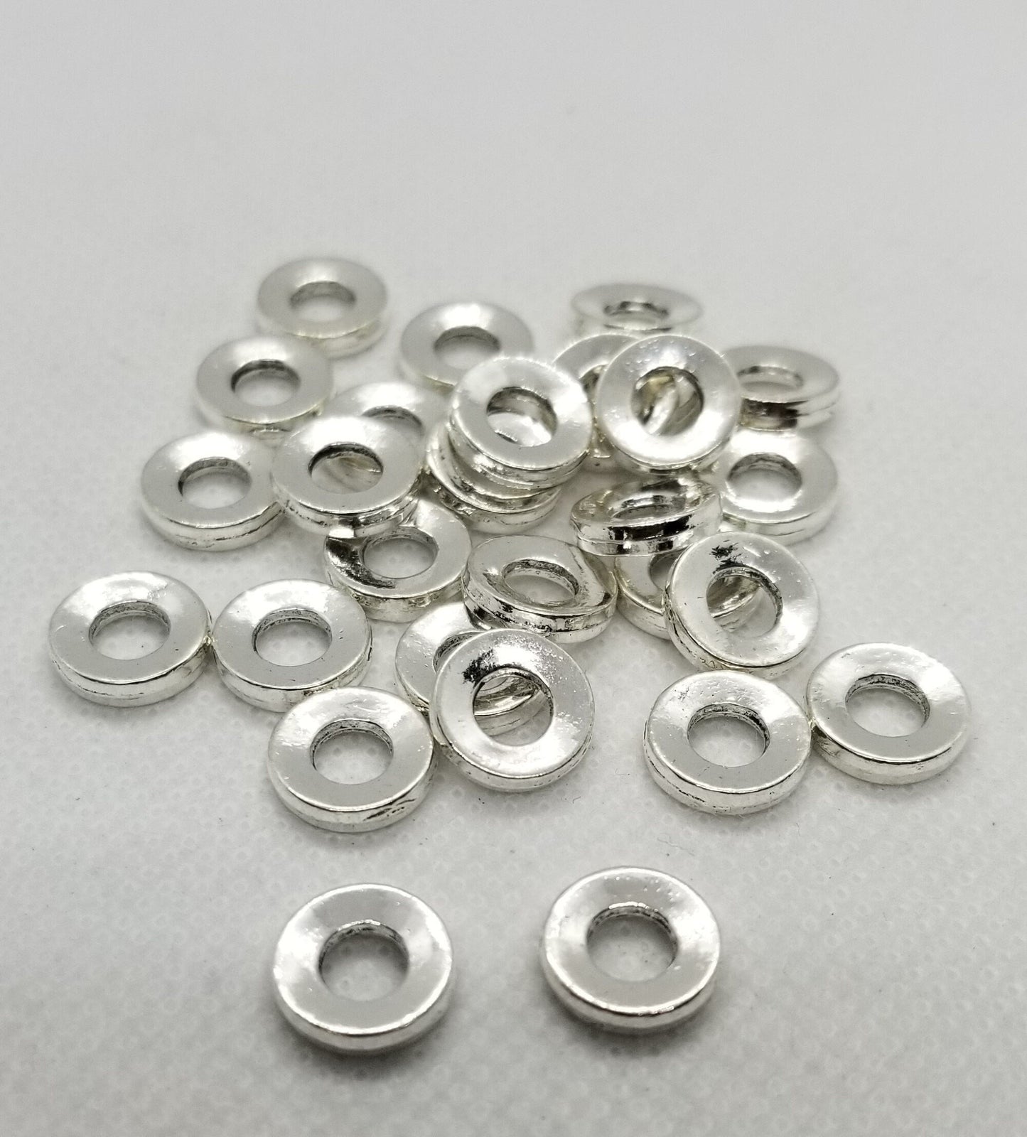 10 pieces Bright Silver Spacer Rings, Closed Linking Rings, Concave Rings, Cadmium, Lead Free, Large Hole Beads, 10x2mm, Hole 4.5mm