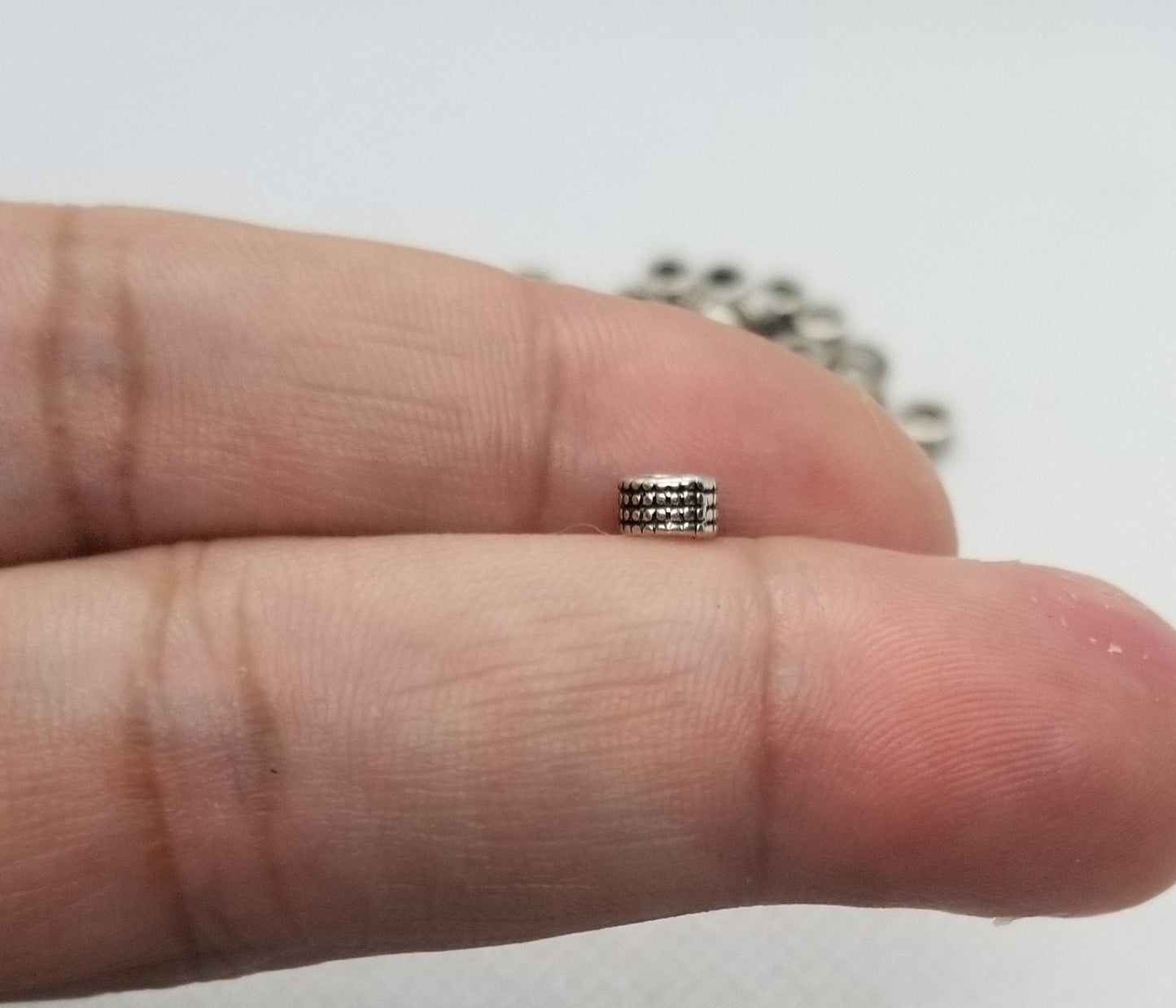 20 pieces Stamped Silver Column Spacer Beads, Tibetan Style Alloy, Lead, Nickel, Cadmium Free, Antique Silver, 5x3mm, Large Hole 3mm