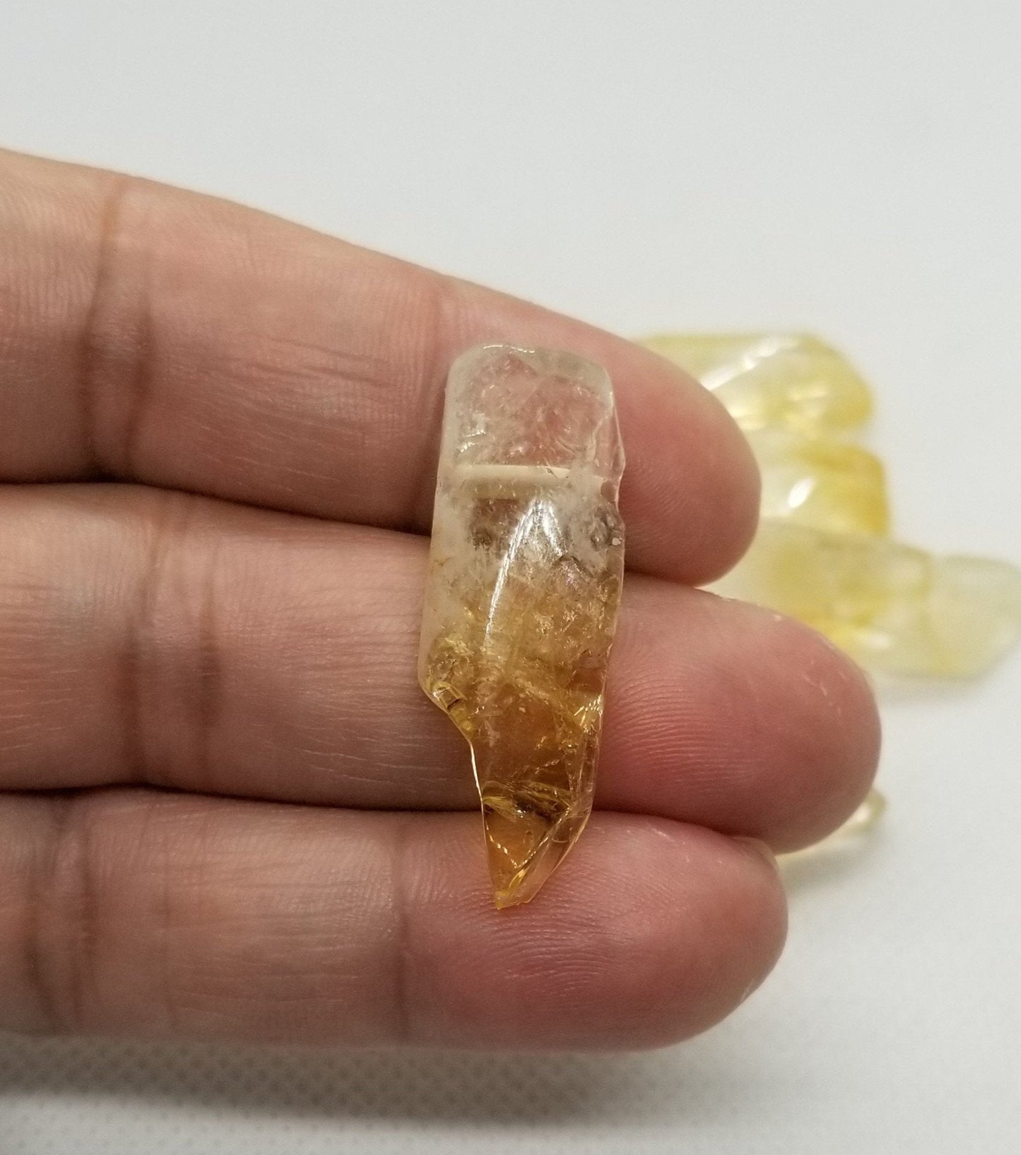 4 pcs Natural Citrine crystal, rough polish, top drilled, sizes 20-65mm x 7-15mm x 6-10mm, hole 2mm