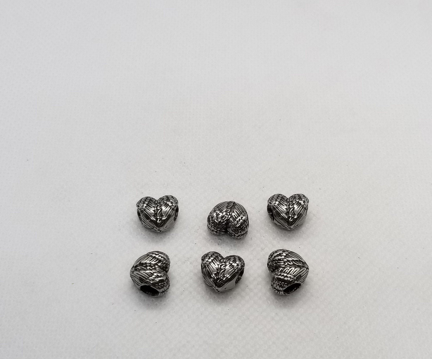 2 pieces Stainless Steel Heart with Angel Wings Spacer Beads, Angel Wings, Steel colour, 304 Stainless Steel, 10x11.5x7.5mm, Large Hole 4.5mm