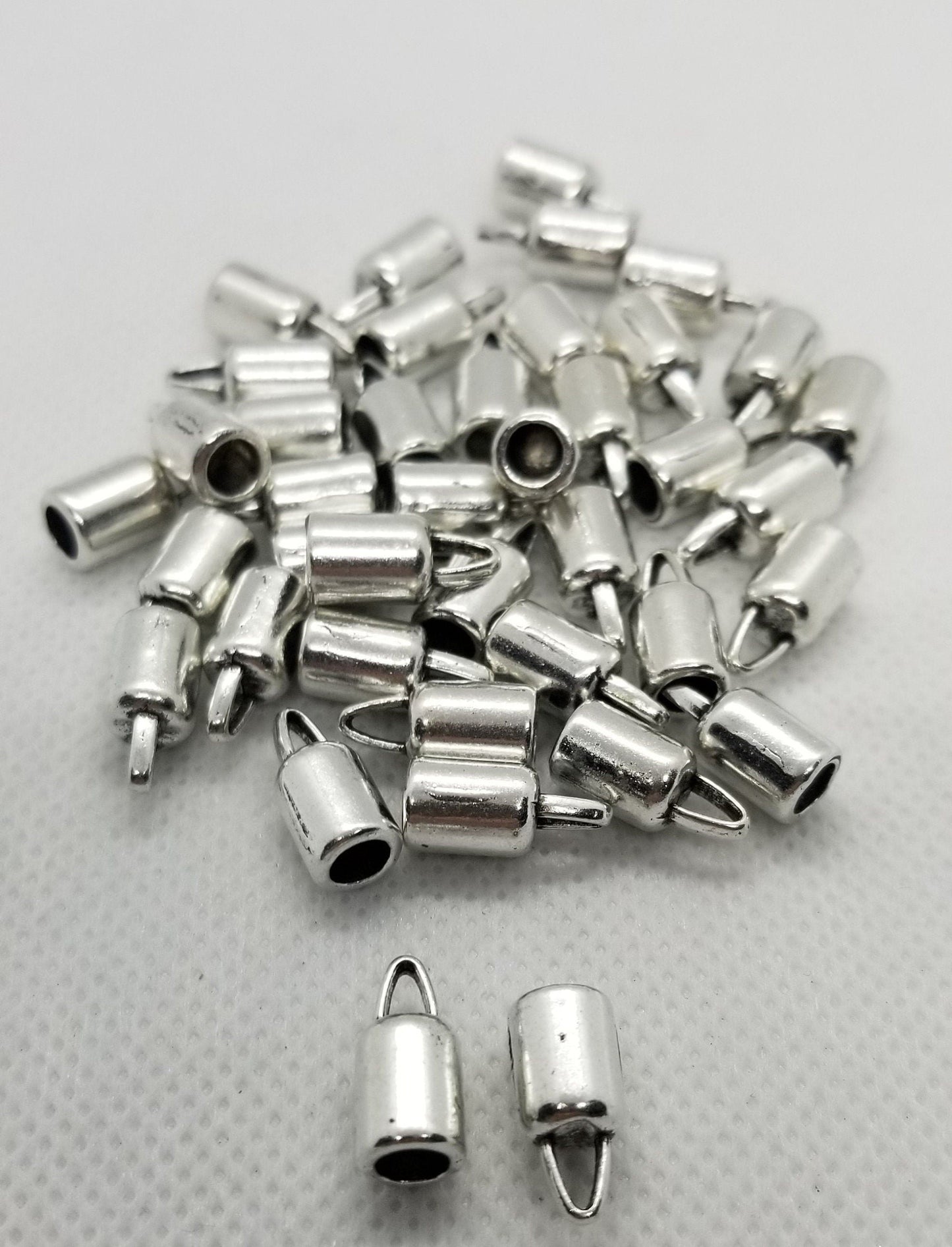 20 pieces Silver Tassel Caps, Cord Ends, End Caps, Antique Silver, Column shape, 14x6.5mm,hole 4mm; Inner diameter 4~5mm