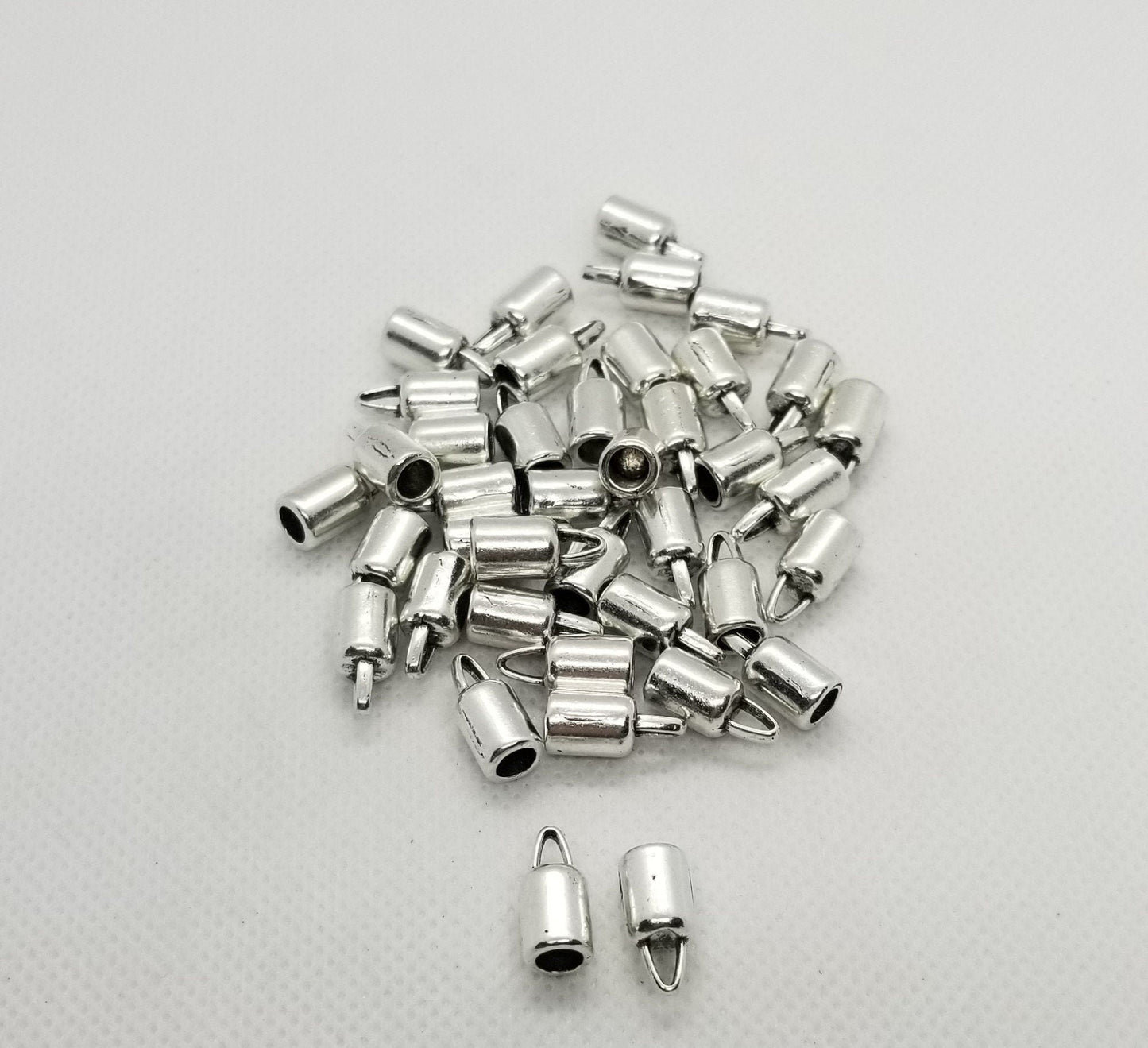 20 pieces Silver Tassel Caps, Cord Ends, End Caps, Antique Silver, Column shape, 14x6.5mm,hole 4mm; Inner diameter 4~5mm