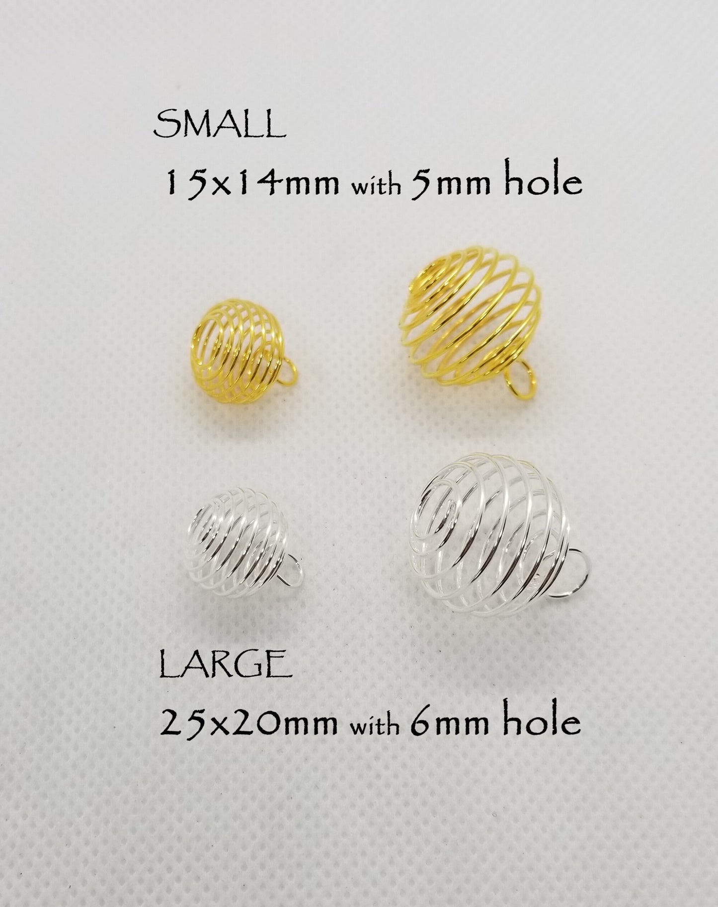 Spiral Bead Cage Pendant, Pearl Cage, Crystal Cage, 10 pcs, Silver or Gold, SM 15x14mm w 5mm hole or LG 25x20mm w 6mm hole