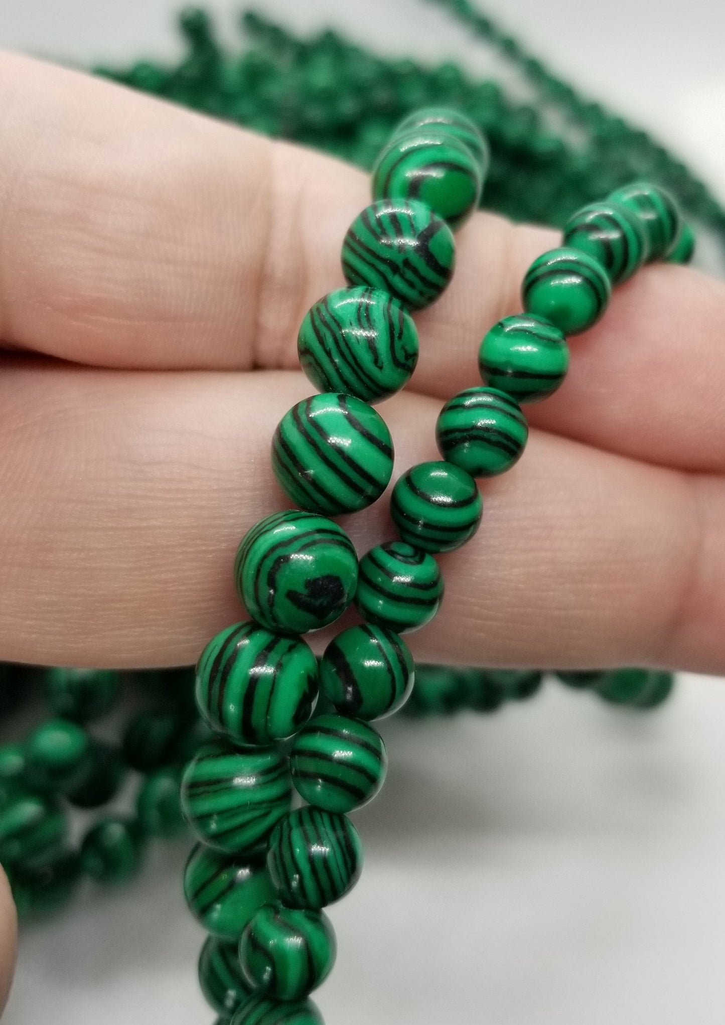 1 Strand Malachite Beads, Dyed, Synthetic, Round, 6mm or 8mm, Hole 1mm, Full Strand approx 15 inches (38 cm), see description for bead count