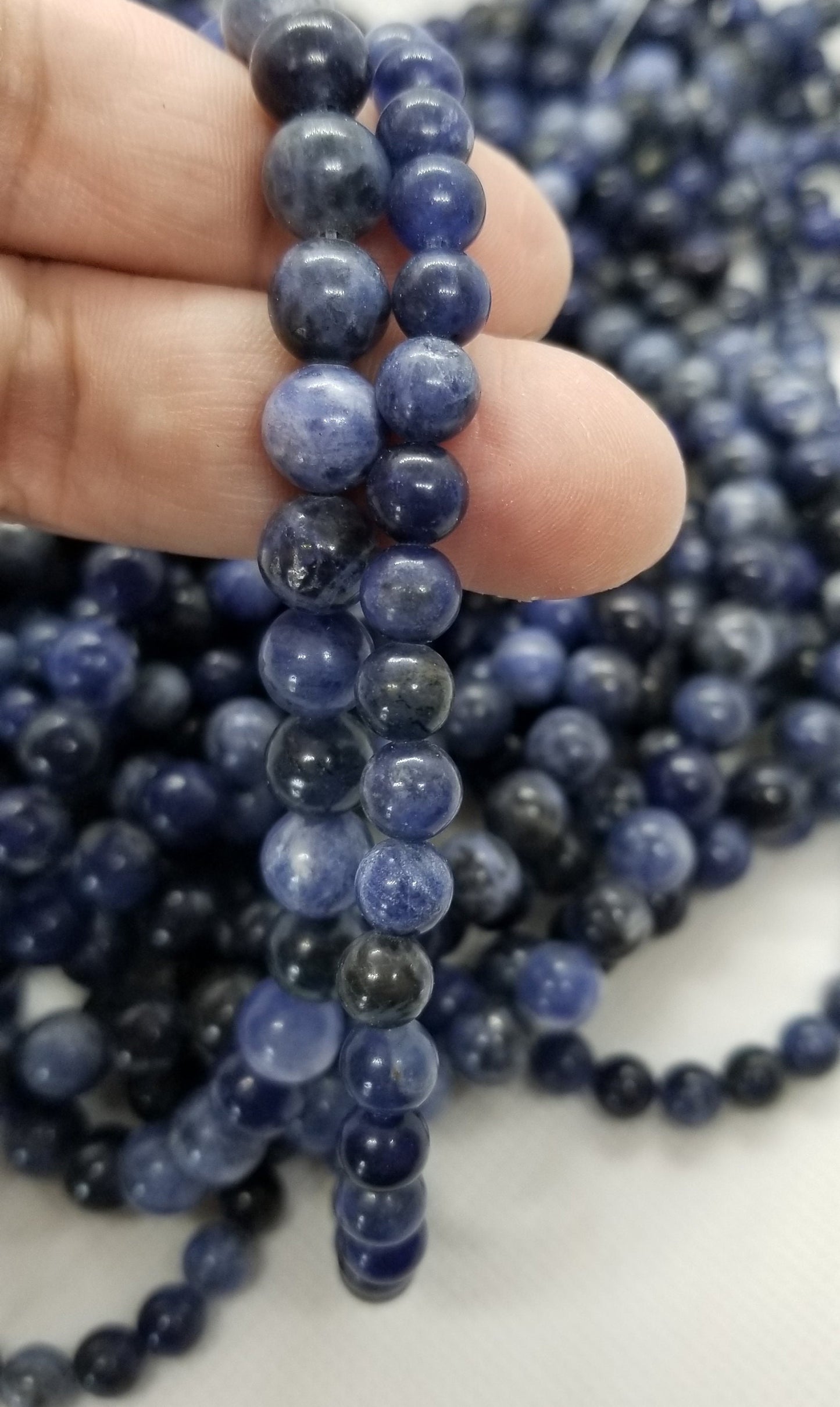 Natural Blue Sodalite Beads, 1 strand, Round, 6mm or 8mm, Hole 1mm, Full Strands, see description for bead count