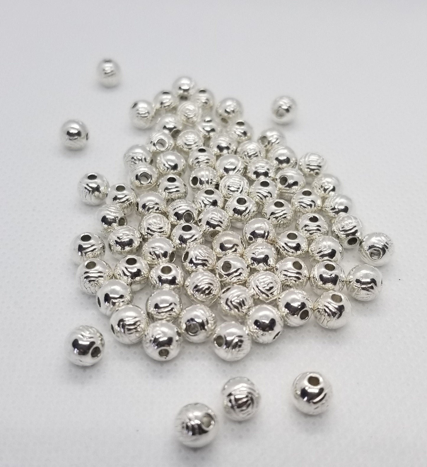 10 pieces Platinum Spacer Bead, Etched with Rose, Bright Silver, Tibetan Style Alloy, Lead Free, Nickel Free, 7x6mm, Large Hole 2mm