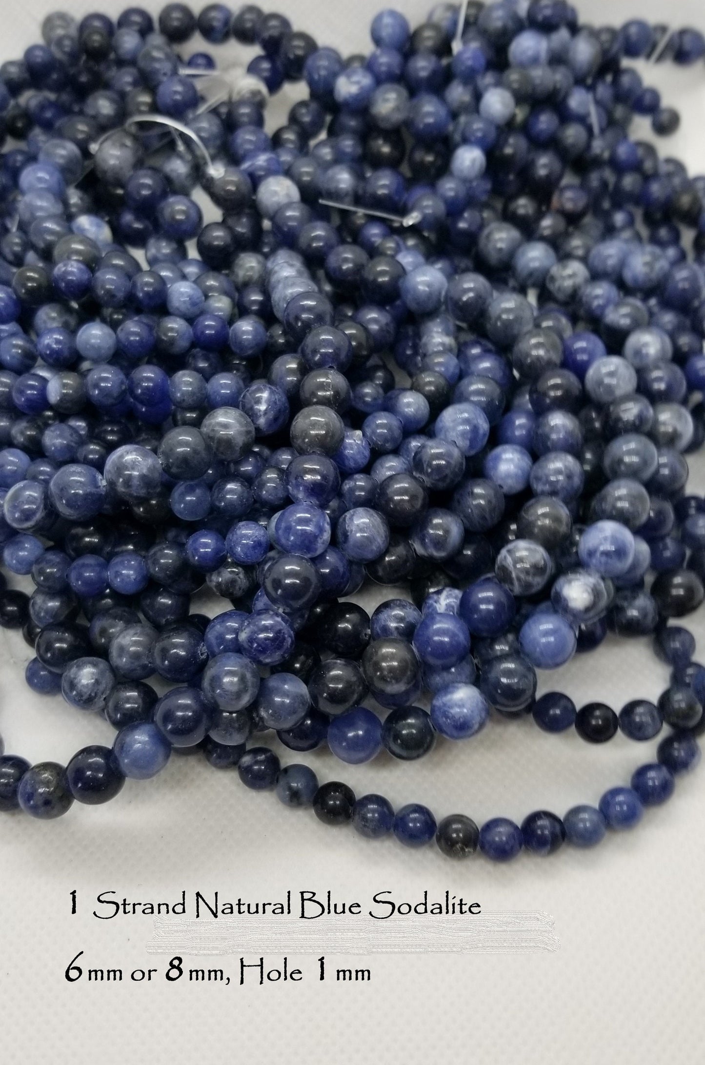 Natural Blue Sodalite Beads, 1 strand, Round, 6mm or 8mm, Hole 1mm, Full Strands, see description for bead count