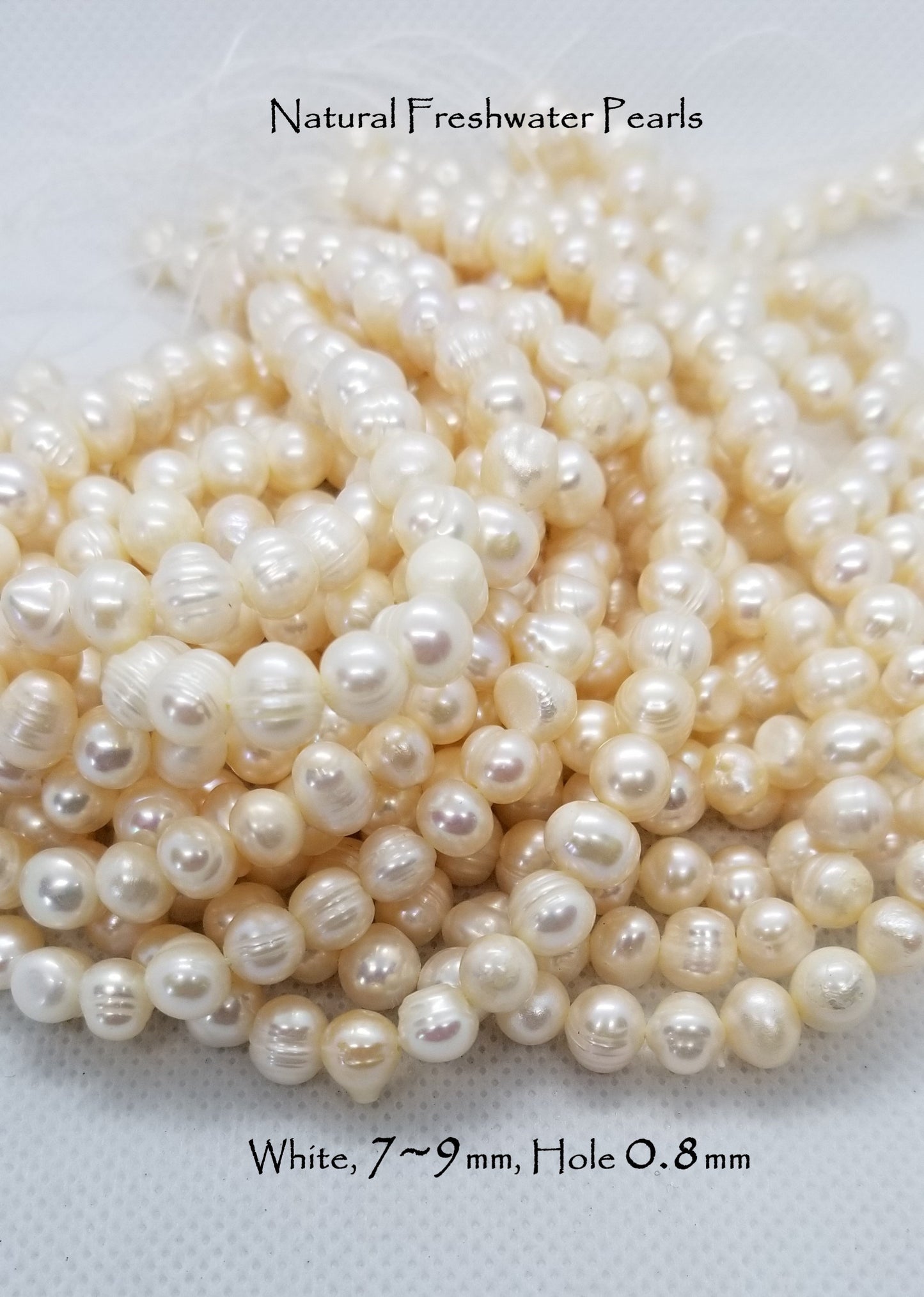 1 strand Natural Freshwater Pearls, Cultured, Potato, White, 7~9mm, Hole 0.8mm, about 50pcs per strand, Full strand