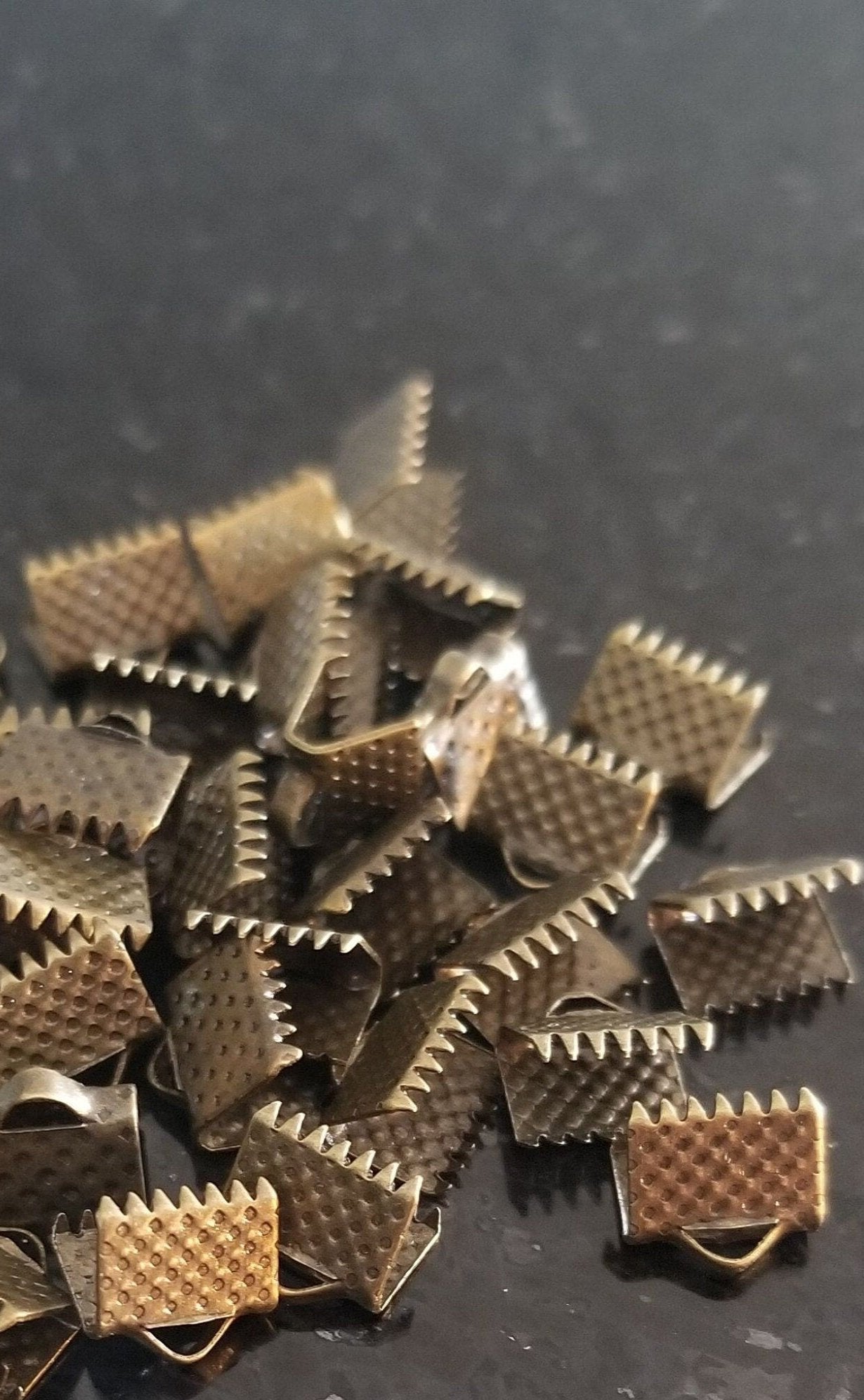 20 pieces Folding Ribbon Crimp Ends, Antique Bronze, about 8mm wide, 6mm long,5mm thick, hole: 2mm