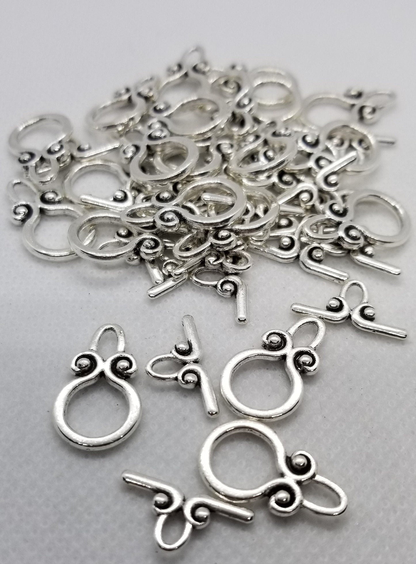 5 sets Silver Ring Toggle Clasps, Tibetan Style Alloy, Lead, Cadmium Free, Ring 12x20mm,Bar 18mm, Hole 3mm