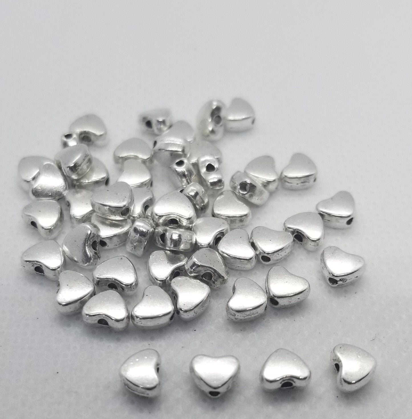 10 pieces Silver Heart Beads, Alloy Beads, Lead Free, Nickel Free, Heart, Antique Silver, 6x5x3mm, Hole 1mm