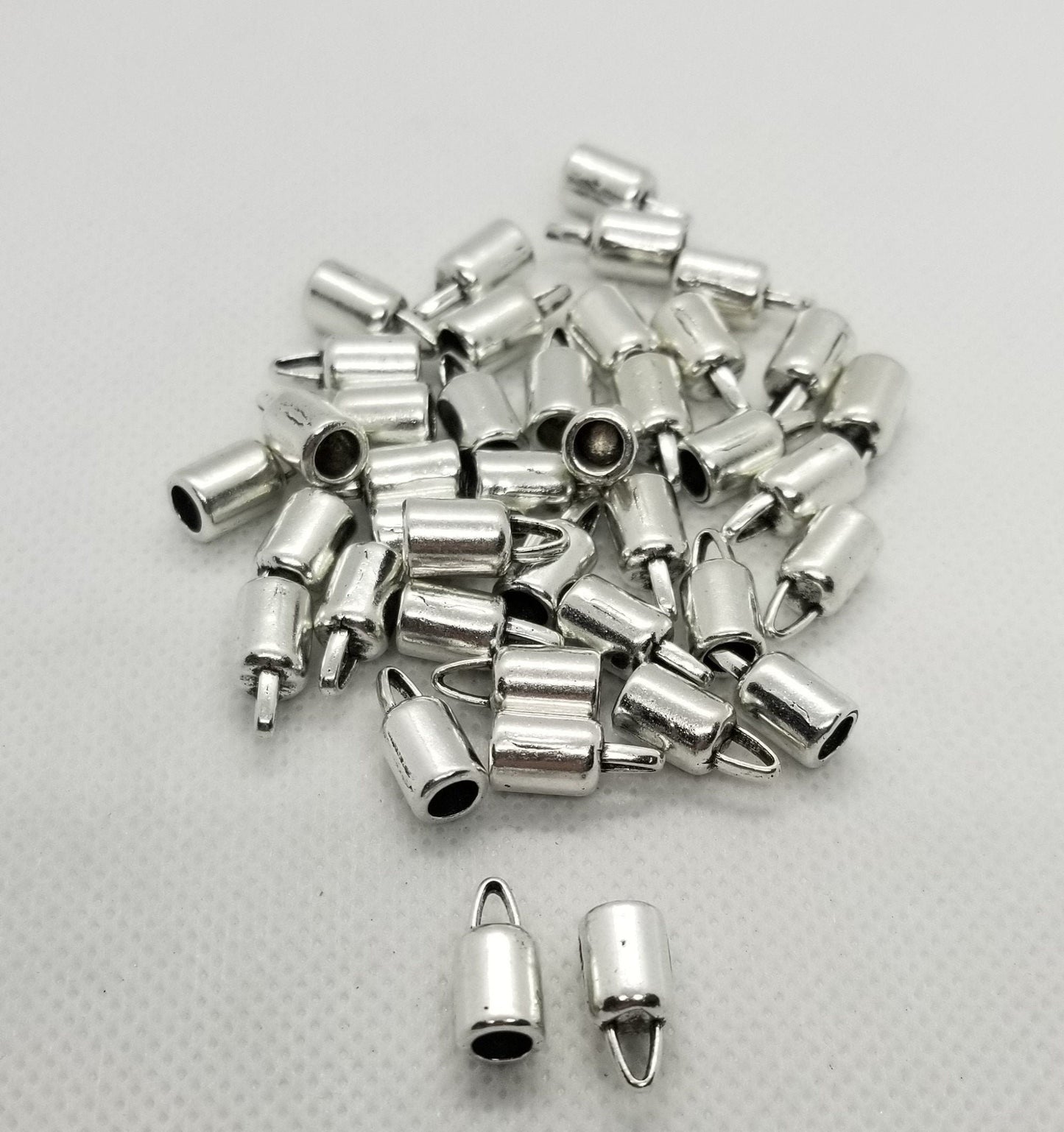 20 pieces Silver Tassel Caps, Cord Ends, End Caps, Antique Silver, Column shape, 14x6.5mm,hole 4mm; Inner diameter 4~5mm
