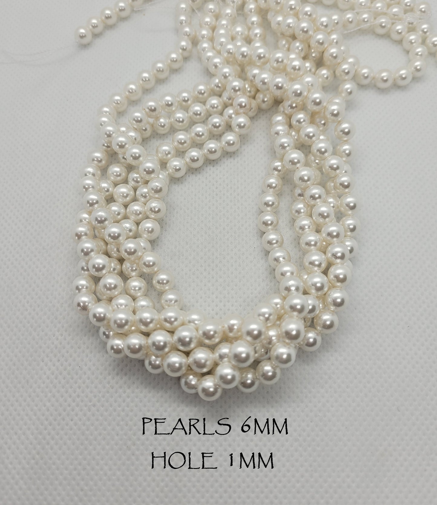1 strand Shell Pearls, 6mm Round, White, Hole 1mm, about 63pcs per strand, Full Strand 15 inch
