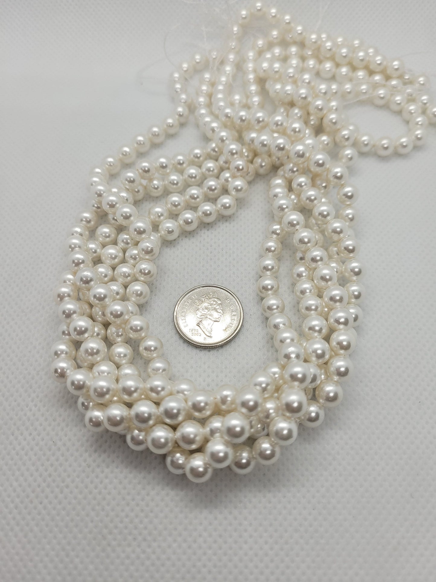 1 strand Shell Pearls, 6mm Round, White, Hole 1mm, about 63pcs per strand, Full Strand 15 inch