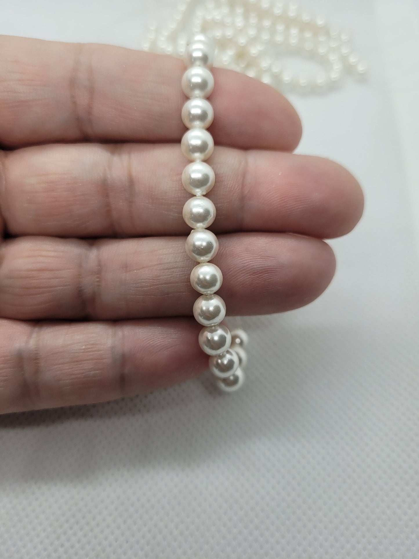 1 strand Shell Pearls, 6mm Round, White, Hole 1mm, about 63pcs per strand, Full Strand 15 inch
