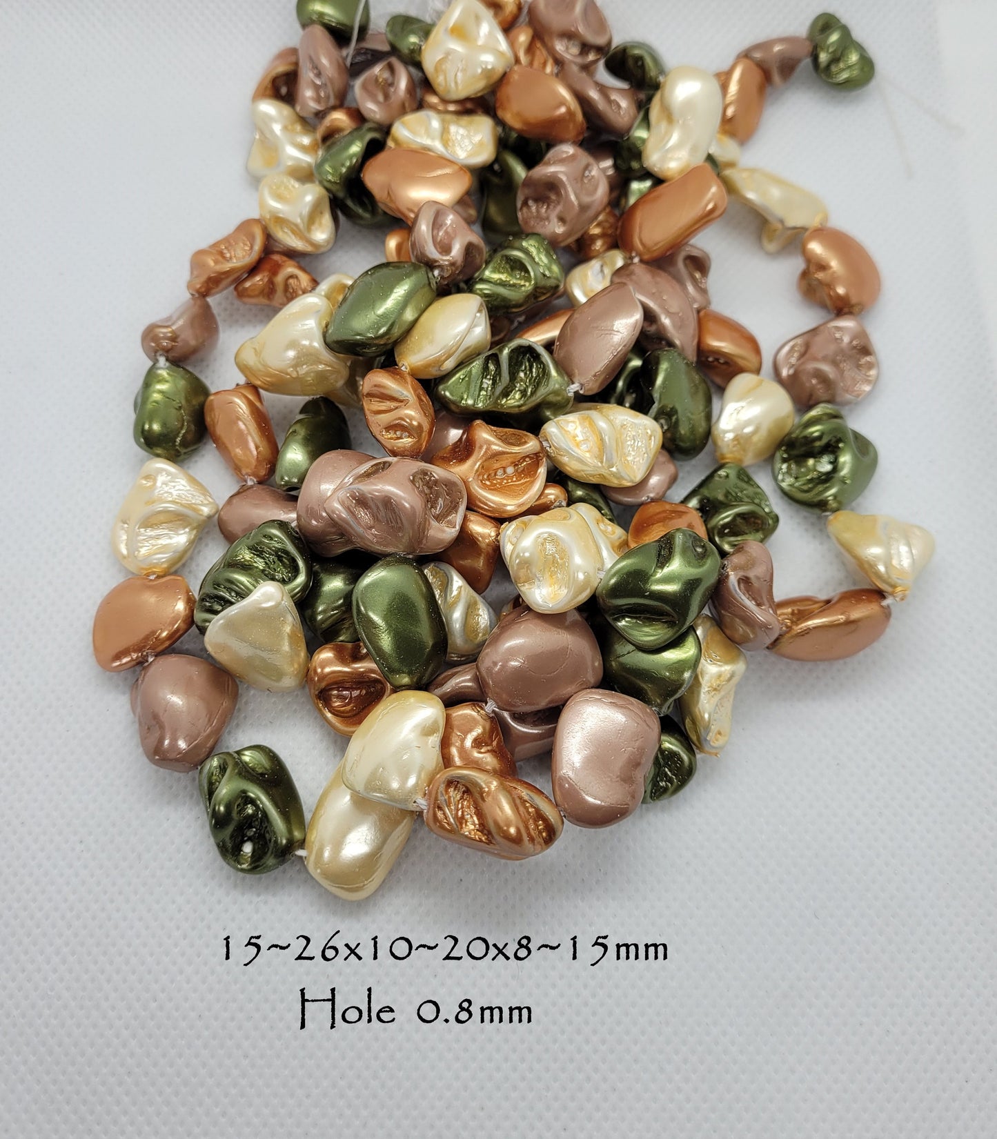 1 strand Shell Pearl Nuggets, Focal, Dyed Copper Pink Cream and Green, 15~26x10~20x8~15mm, Hole 0.8mm, 20~25pcs/strand, Full 15" strand