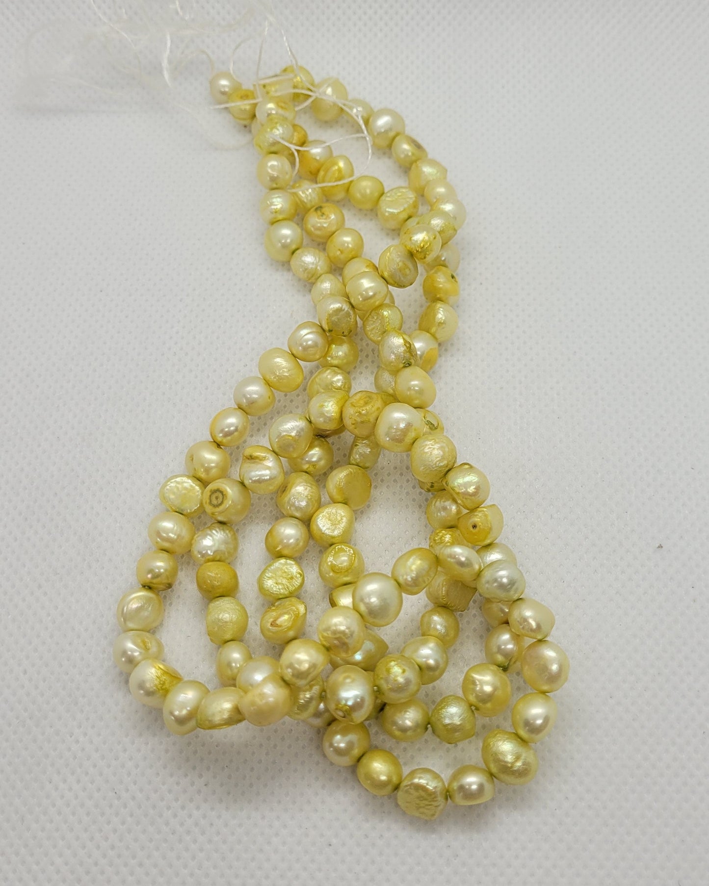 1 strand Natural Freshwater Pearls, Cultured, Light Yellow, Dyed, Potato, 7~8mm, Hole: 0.8mm, about 60pcs per strand, Full strand 16"