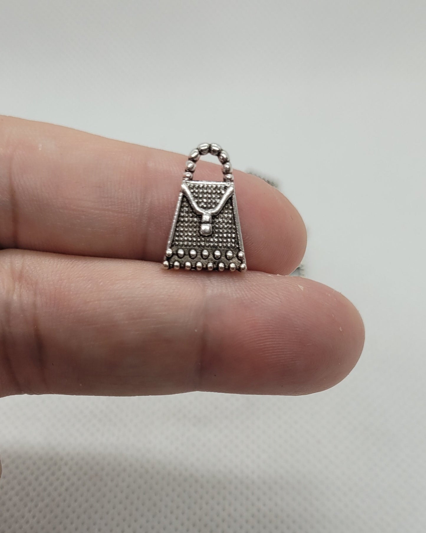 10 pieces Antique Silver Purse Charm Pendant, Tibetan Style, Lead, Cadmium, Nickel Free, 16.5x12x2mm, Hole 3mm, Optional Silver Jump Rings
