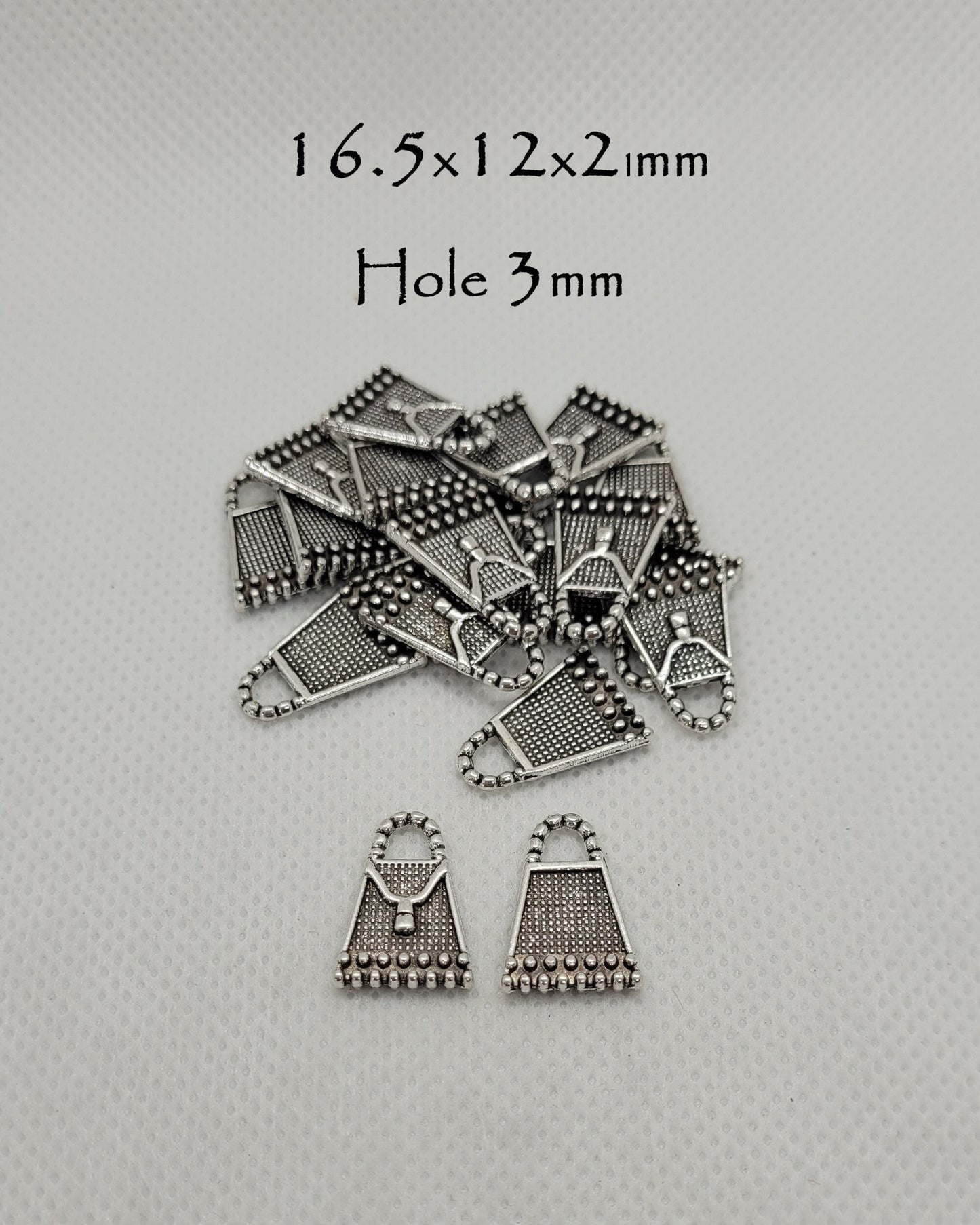 10 pieces Antique Silver Purse Charm Pendant, Tibetan Style, Lead, Cadmium, Nickel Free, 16.5x12x2mm, Hole 3mm, Optional Silver Jump Rings