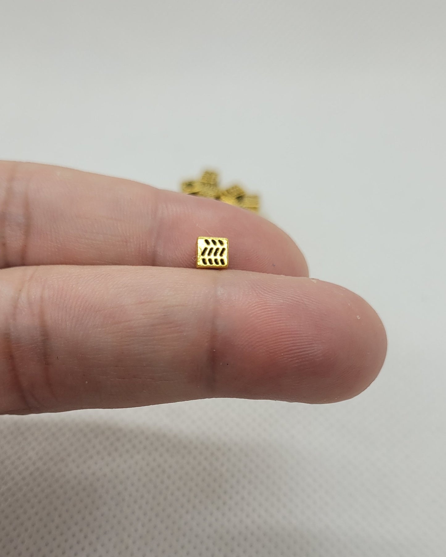 20 pieces Golden Cube Spacer Bead, Etched, Tibetan Style Alloy, Antique Golden, Lead, Cadmium, Nickel Free, 4.5x4.5x4.5mm, Hole 2.5mm