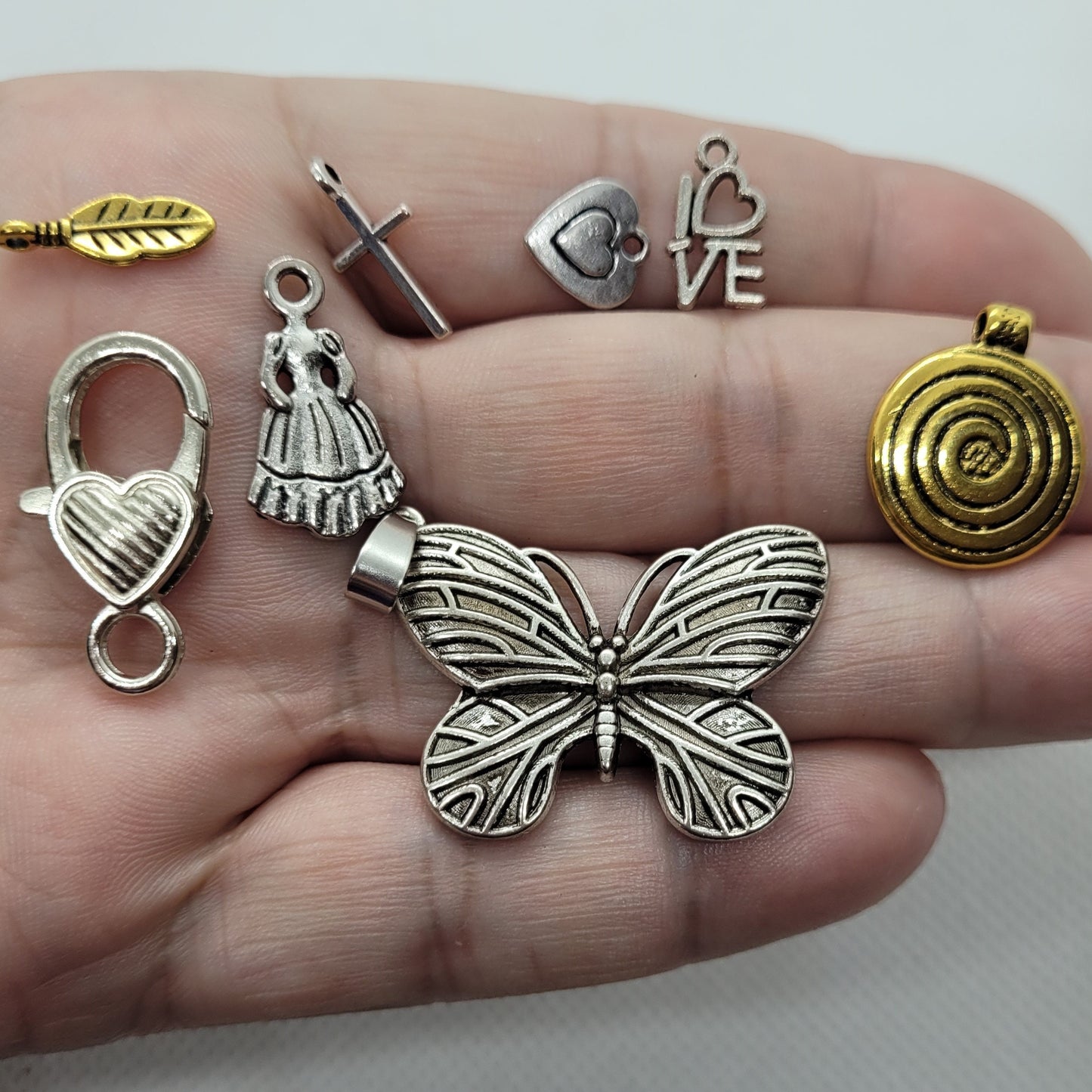 10 pcs Charms, Pendants and Findings, Miscellaneous Grab Bag, Antique Silver and Gold, Optional Jump Rings available, only 1 set available