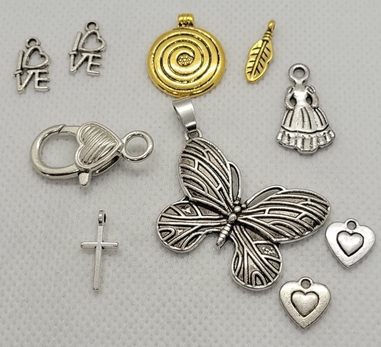10 pcs Charms, Pendants and Findings, Miscellaneous Grab Bag, Antique Silver and Gold, Optional Jump Rings available, only 1 set available