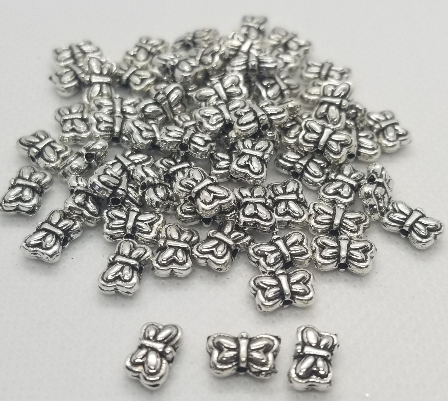 20 pieces Butterfly Charm Beads, Tibetan Style Alloy, Lead Free, Nickel Free, Antique Silver, 6x9x3.5mm, Hole 1mm