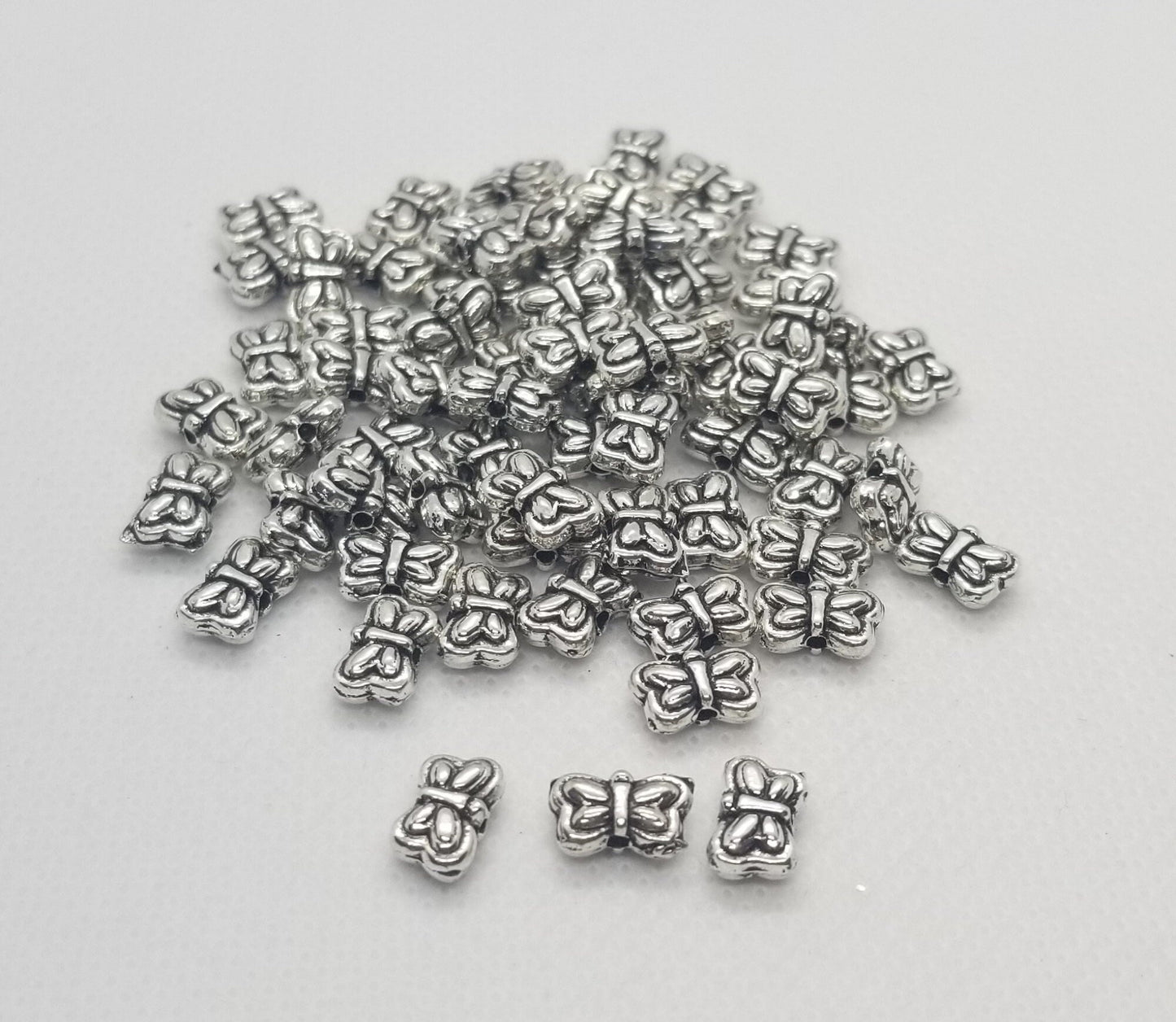 20 pieces Butterfly Charm Beads, Tibetan Style Alloy, Lead Free, Nickel Free, Antique Silver, 6x9x3.5mm, Hole 1mm