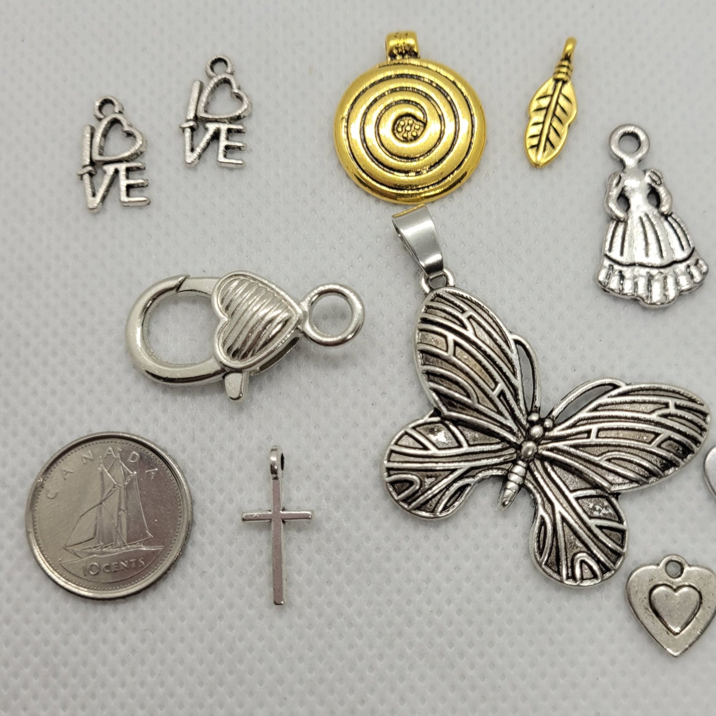 10 pcs Charms, Pendants and Findings, Miscellaneous Grab Bag, Antique Silver and Gold, Optional Jump Rings available, only 1 set available