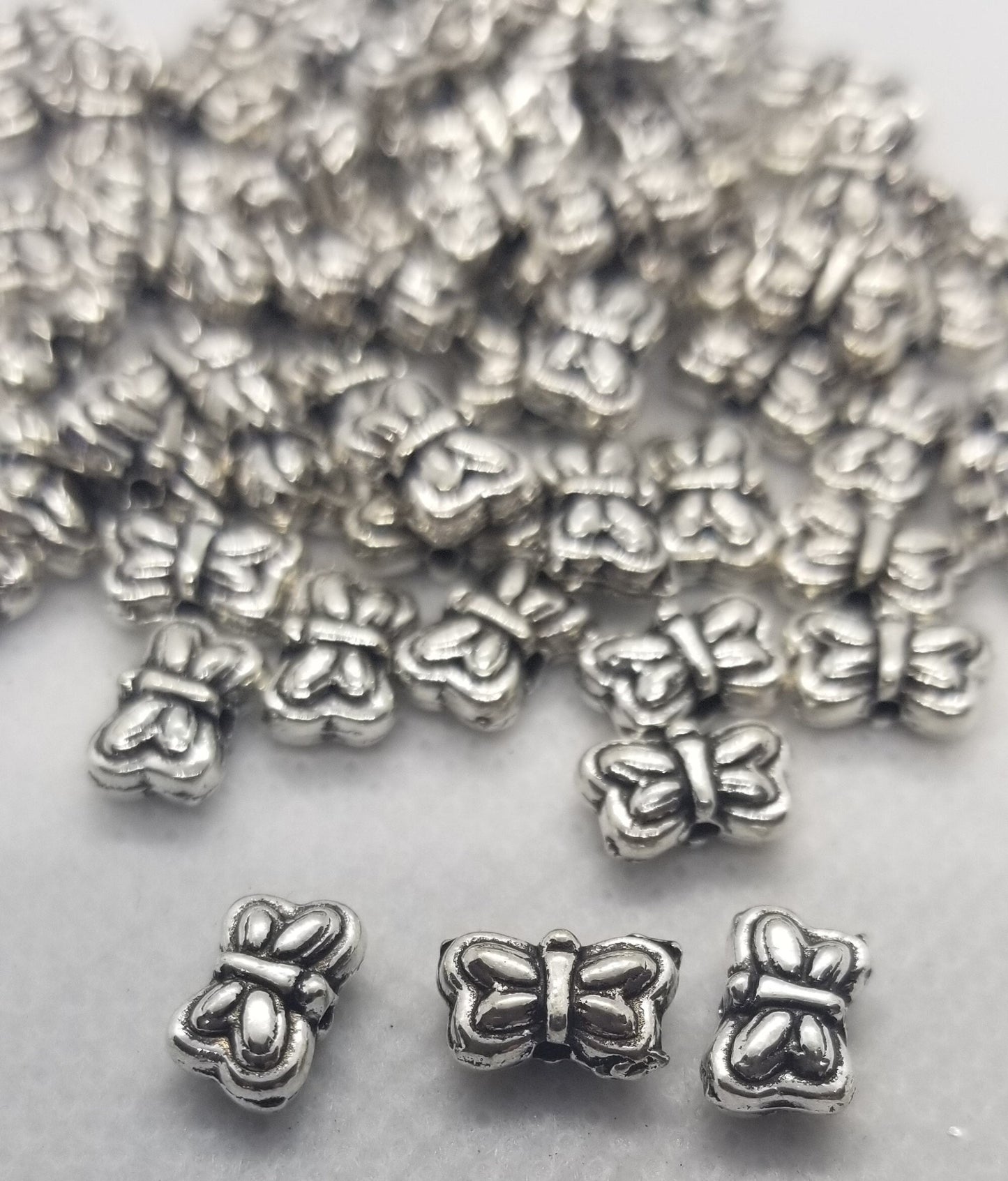 20 pieces Butterfly Charm Beads, Tibetan Style Alloy, Lead Free, Nickel Free, Antique Silver, 6x9x3.5mm, Hole 1mm