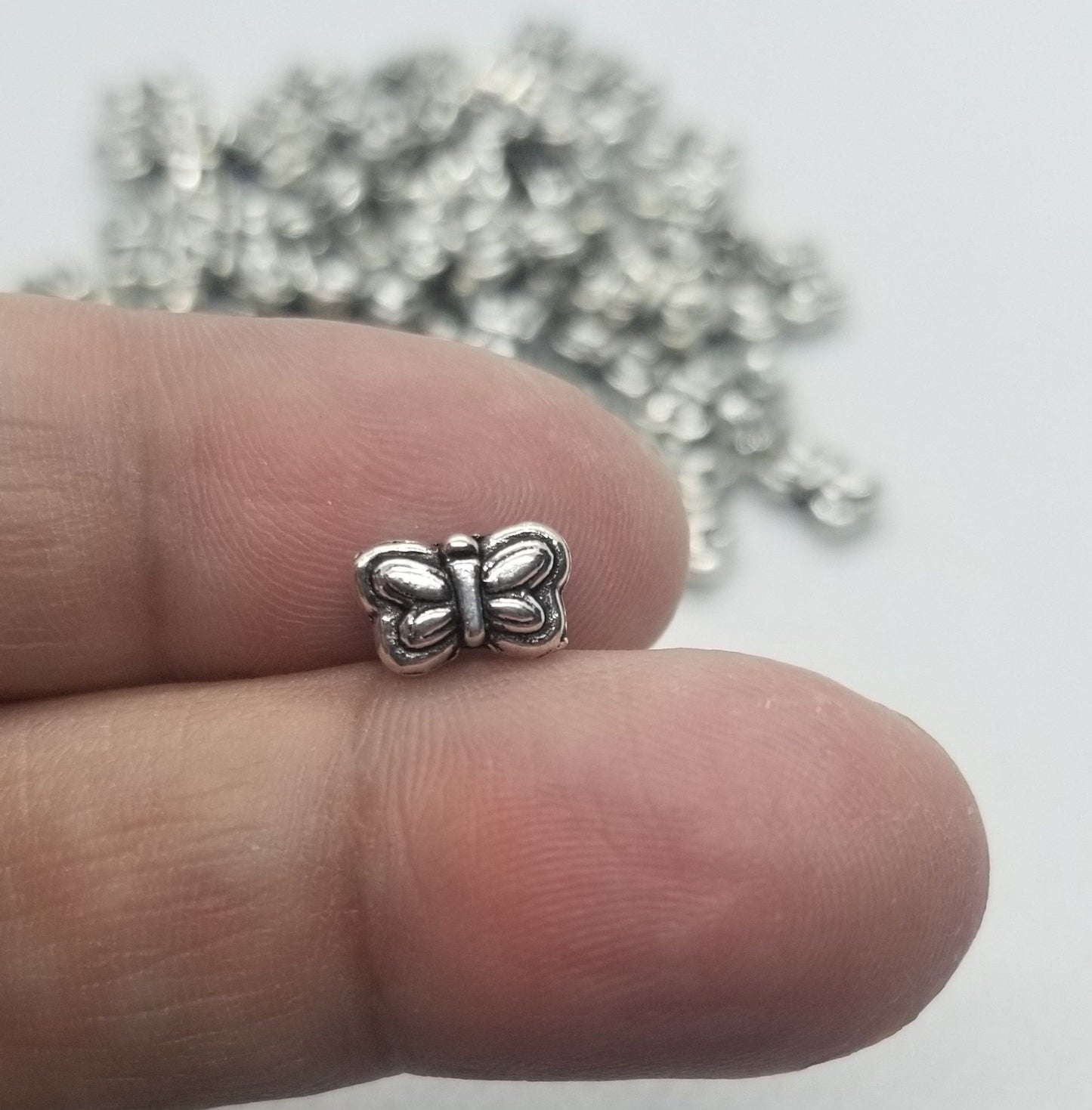 20 pieces Butterfly Charm Beads, Tibetan Style Alloy, Lead Free, Nickel Free, Antique Silver, 6x9x3.5mm, Hole 1mm
