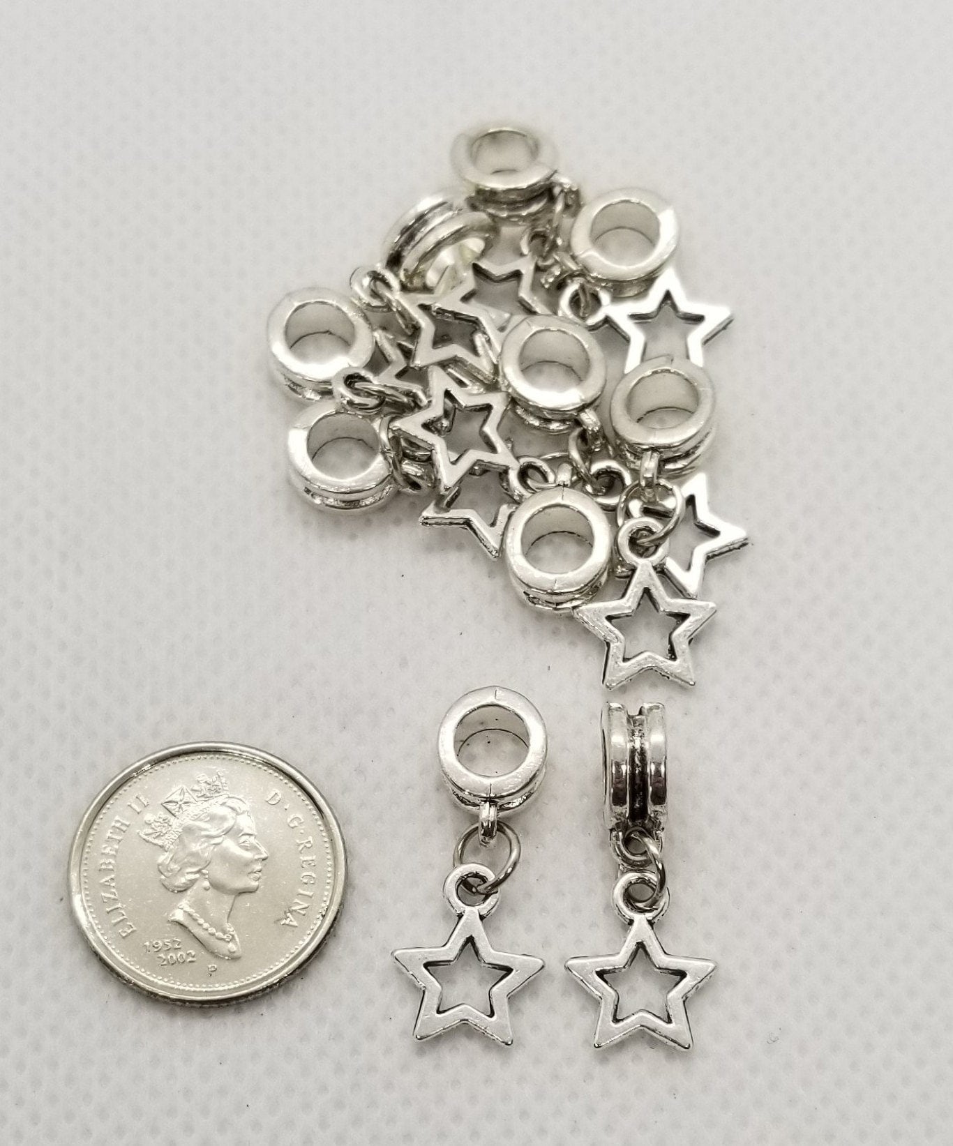 5 pieces Silver Star Charm, European Dangle Charms, Superstar Charm, Hollow Star, Antique Silver, 23mm long, Hole: 5mm