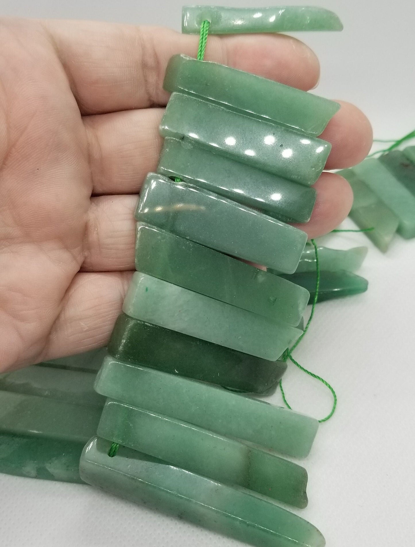 4 pieces Natural Green Aventurine Crystal Points, Real Gemstone, Rectangle, Semi-Polished, Rough Polish, 20~65x7~15x6~10mm, Hole 2mm