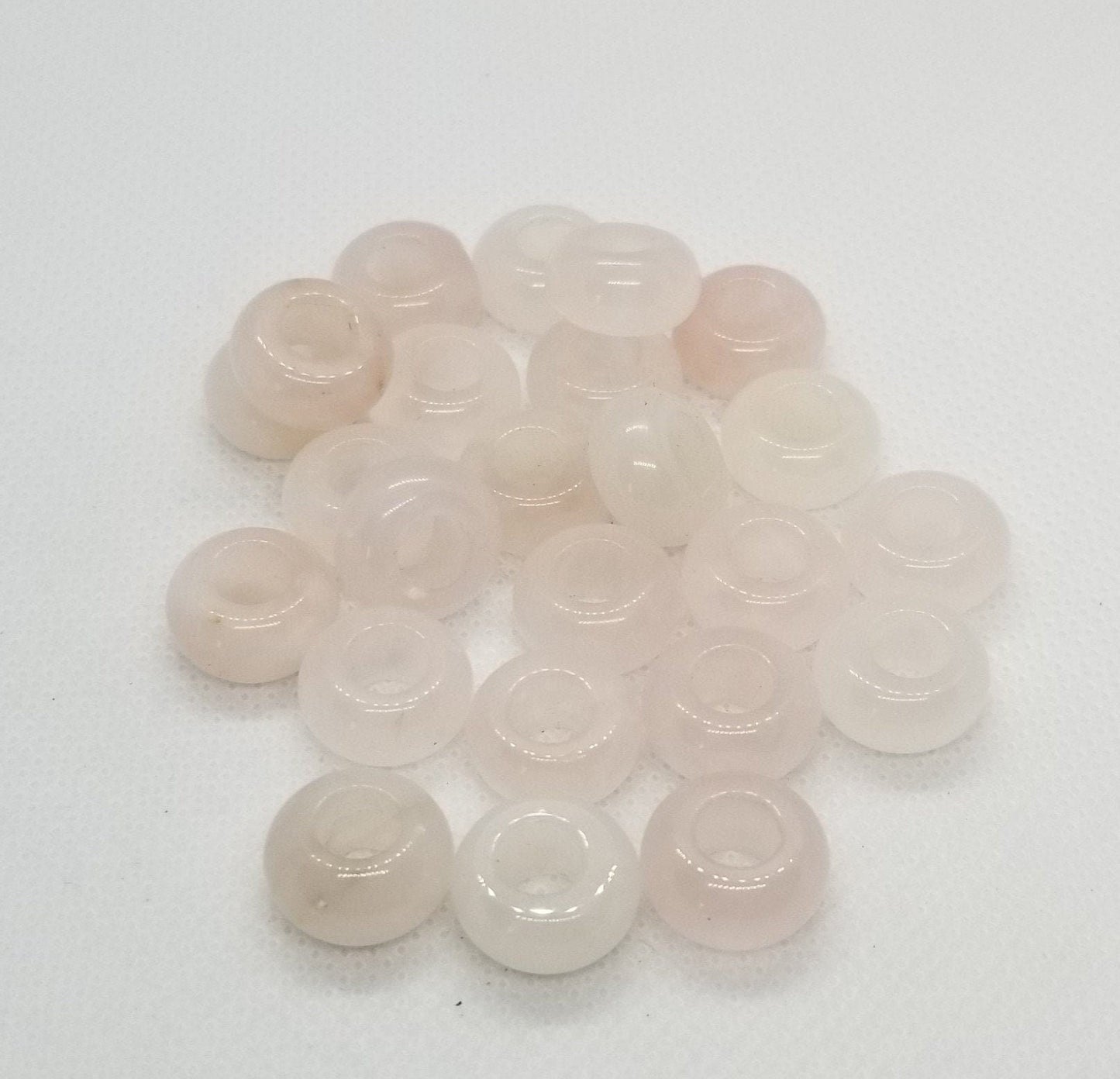 Natural Rose Quartz Beads, Rondelle, 4 pieces, large hole bead, polished, 14x8mm, large hole 6mm, macrame hair beard kumihimo jewelry
