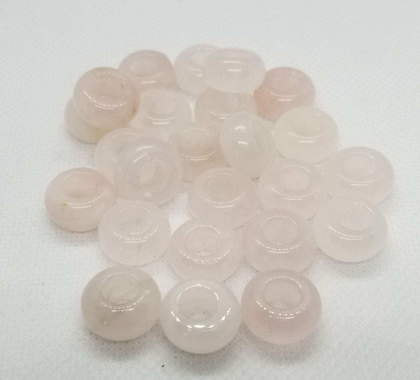 Natural Rose Quartz Beads, Rondelle, 4 pieces, large hole bead, polished, 14x8mm, large hole 6mm, macrame hair beard kumihimo jewelry