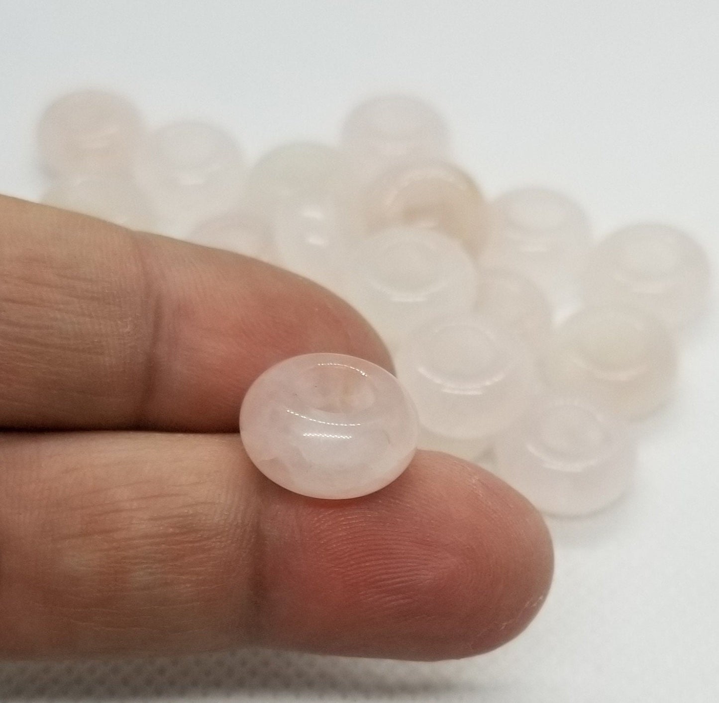 Natural Rose Quartz Beads, Rondelle, 4 pieces, large hole bead, polished, 14x8mm, large hole 6mm, macrame hair beard kumihimo jewelry