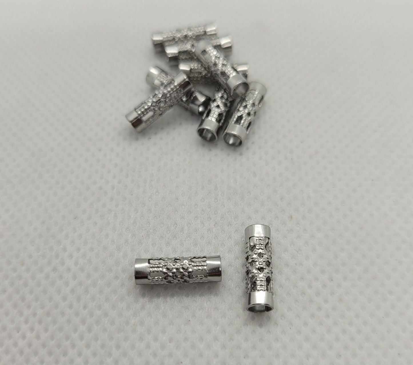 Stainless Steel Tube Spacers with Open Metalwork, 304 Stainless Steel Column Beads, Silver Spacer, 12x4mm, Hole: 3.3mm, DIY Jewelry Making