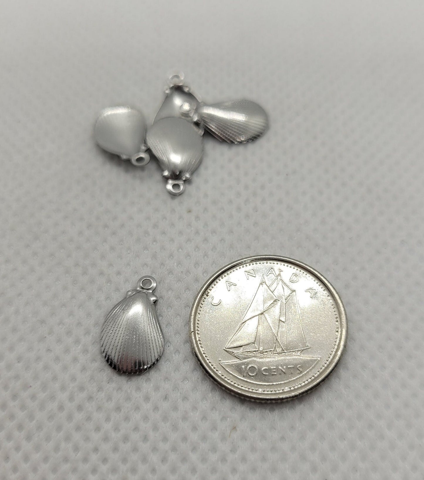 Small Silver Shell Charms, 5 pieces, 316 Surgical Stainless Steel, 12x7x1mm, Hole: 1mm, DIY Jewelry Making