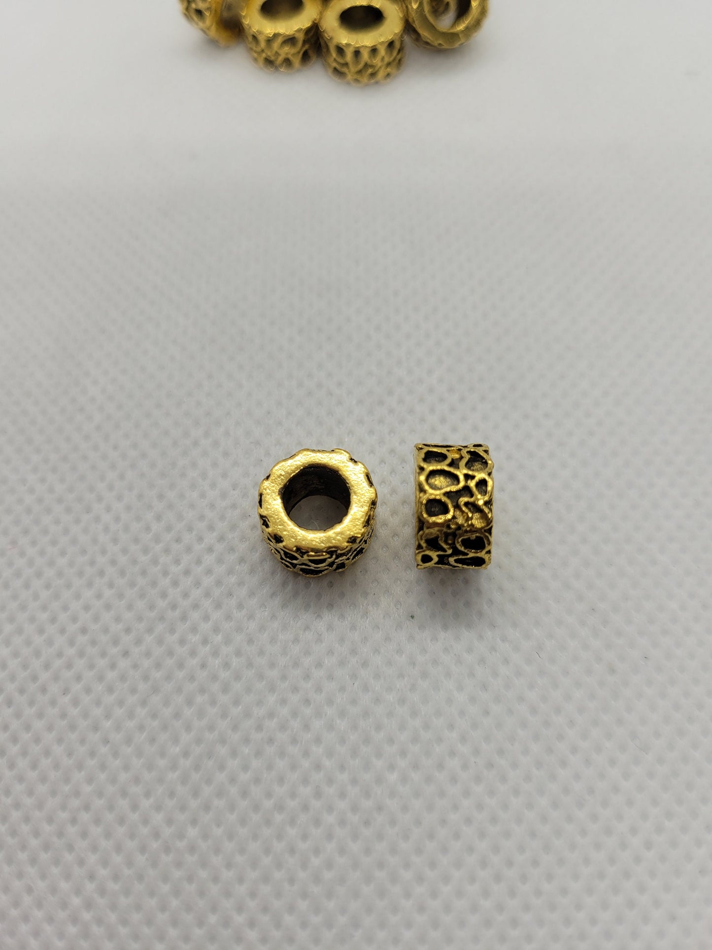 5 pcs Chunky Gold Column Spacer Beads, Large Hole Flat Round Beads, Cadmium Free & Lead Free, 11x6.5mm, Large Hole: 6mm