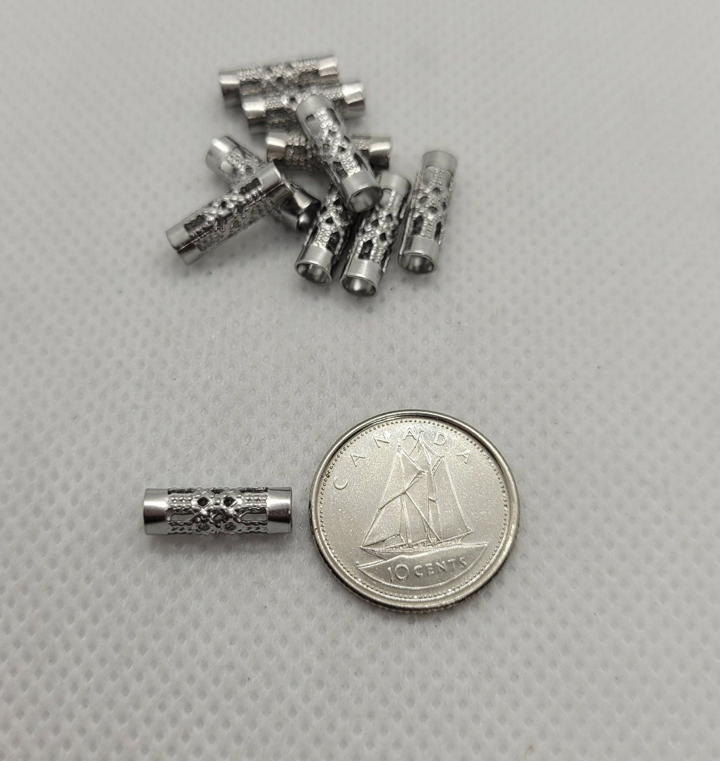 Stainless Steel Tube Spacers with Open Metalwork, 304 Stainless Steel Column Beads, Silver Spacer, 12x4mm, Hole: 3.3mm, DIY Jewelry Making