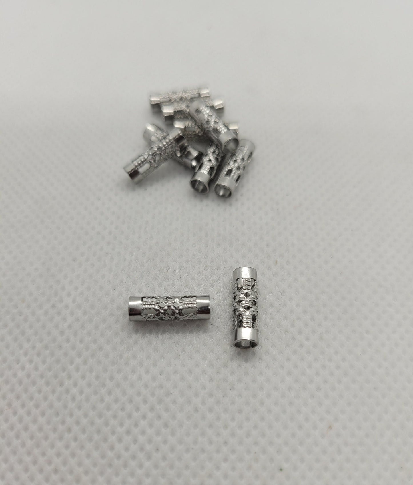 Stainless Steel Tube Spacers with Open Metalwork, 304 Stainless Steel Column Beads, Silver Spacer, 12x4mm, Hole: 3.3mm, DIY Jewelry Making