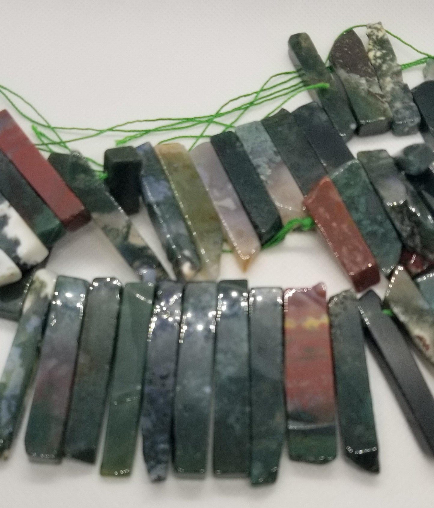 4 pieces Natural Indian Agate Crystal Points, Top Drilled, Rectangle, Semi-Polished, Rough Polish, 20~65x7~15x6~10mm, Hole 2mm