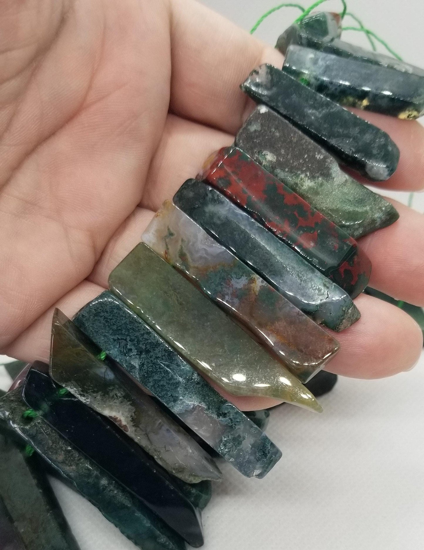 4 pieces Natural Indian Agate Crystal Points, Top Drilled, Rectangle, Semi-Polished, Rough Polish, 20~65x7~15x6~10mm, Hole 2mm